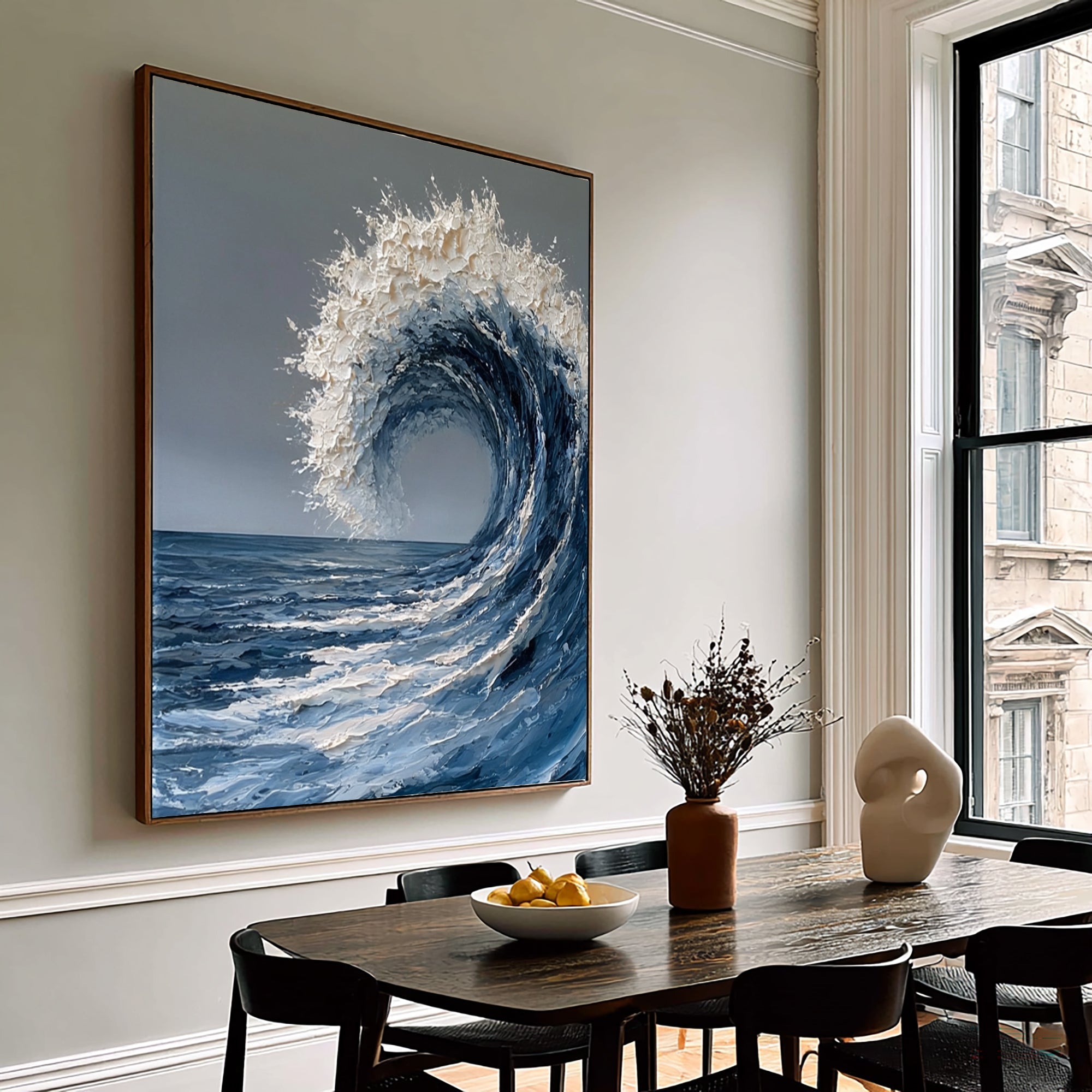 Large Ocean Wave Wall Art Textured Oil Painting Abstract Sea Wave Artwork Coastal Blue Ocean Decor Modern Luxury Interior Design