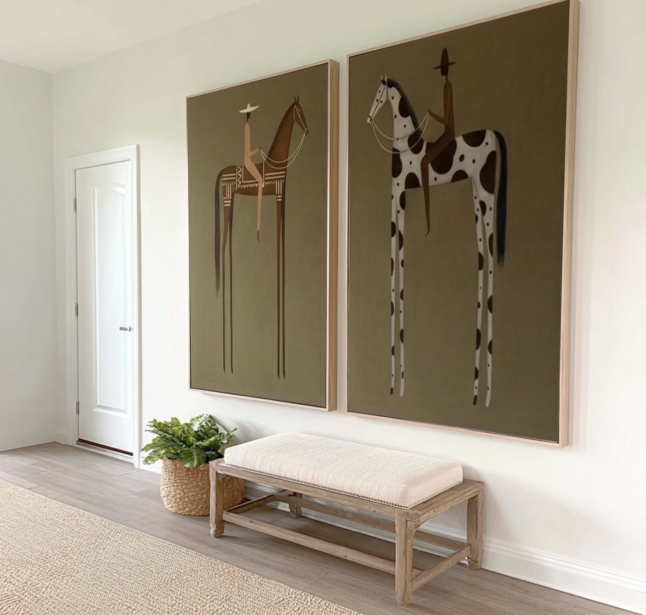 Large Equestrian Diptych Painting Modern Horse Rider Wall Art