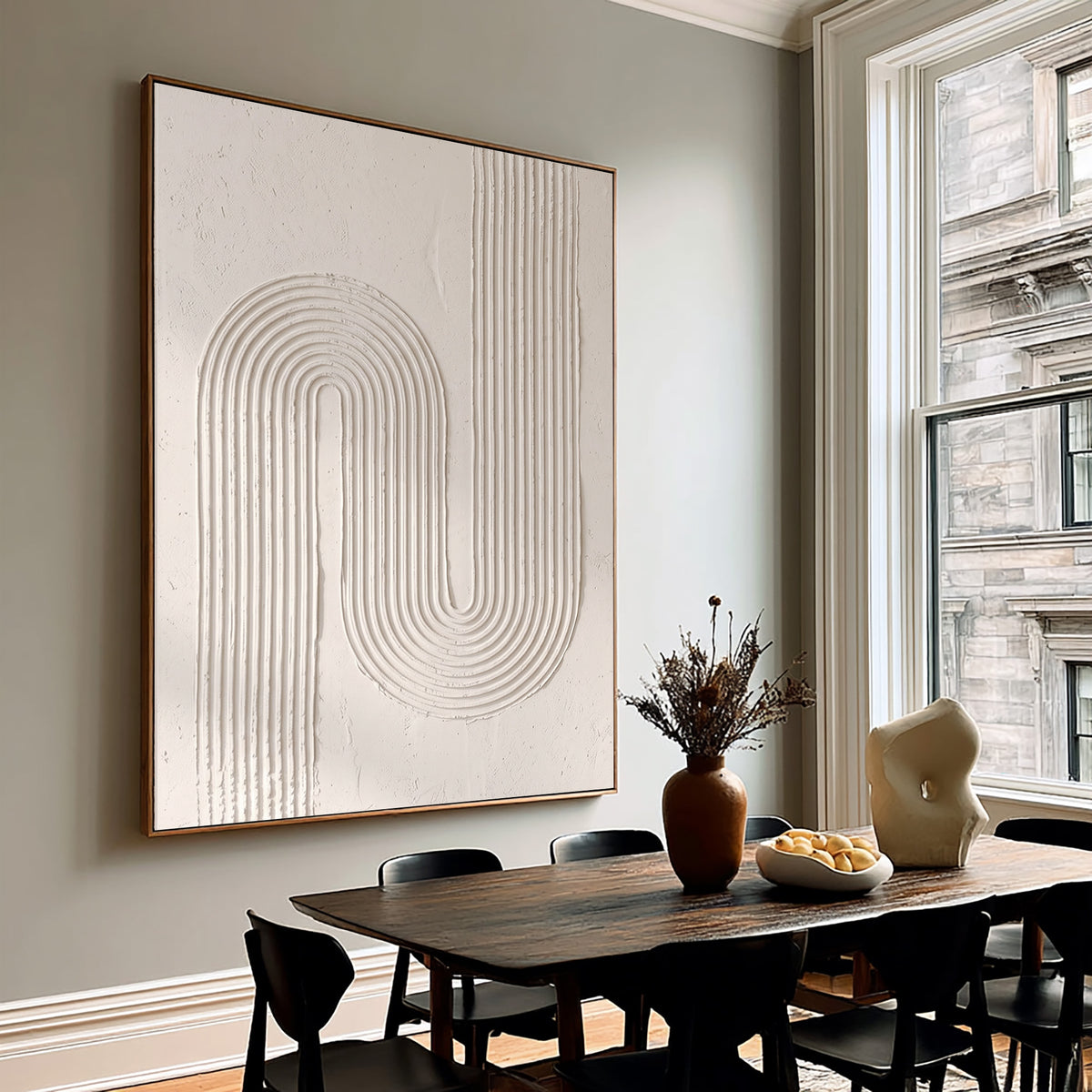 Flowing Lines Of Quiet Harmony Large White Textured Wall Art Sculptural Relief Minimalist Abstract Artwork