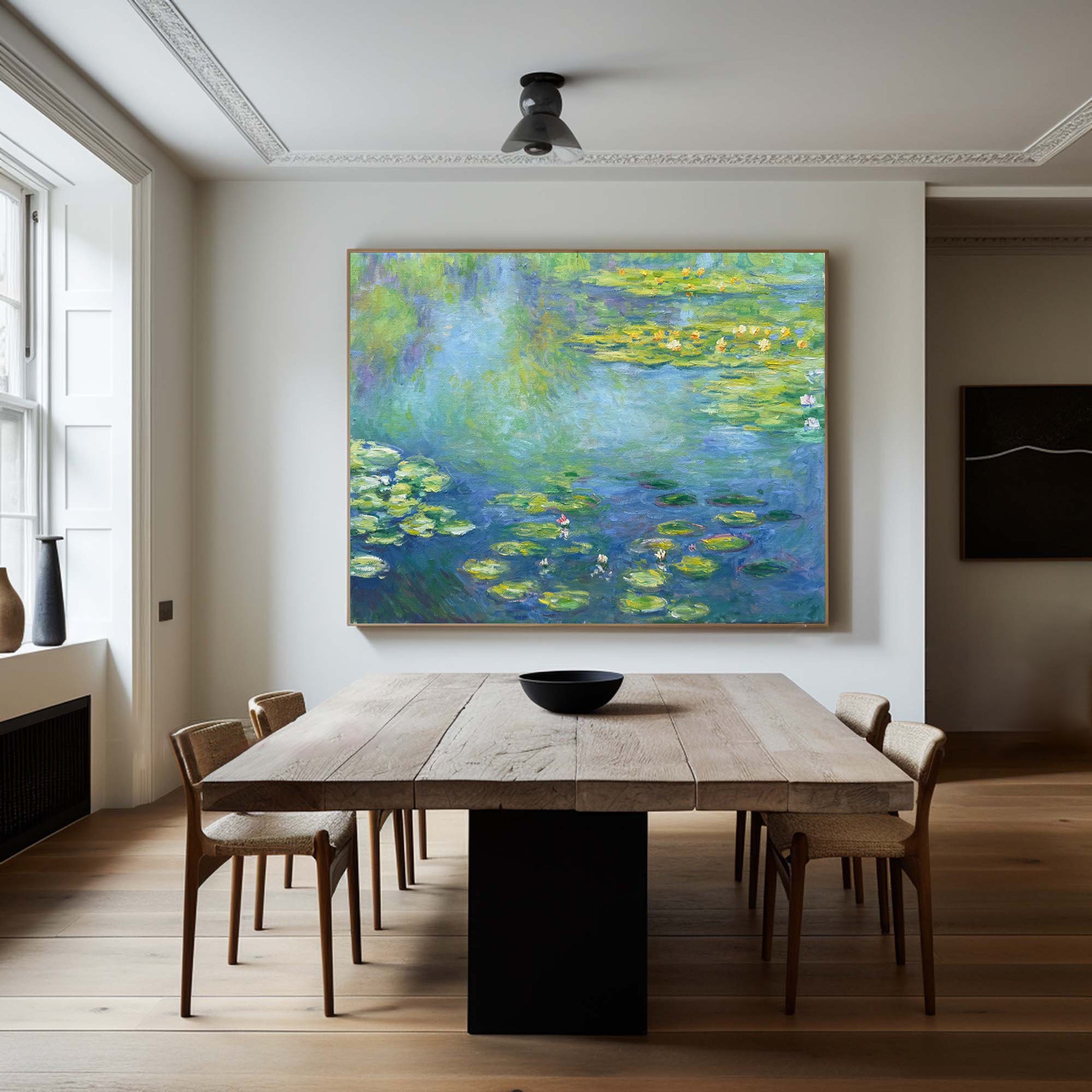 Monet Tribute Lilies, Blue Impressionist Scene #BGA 187