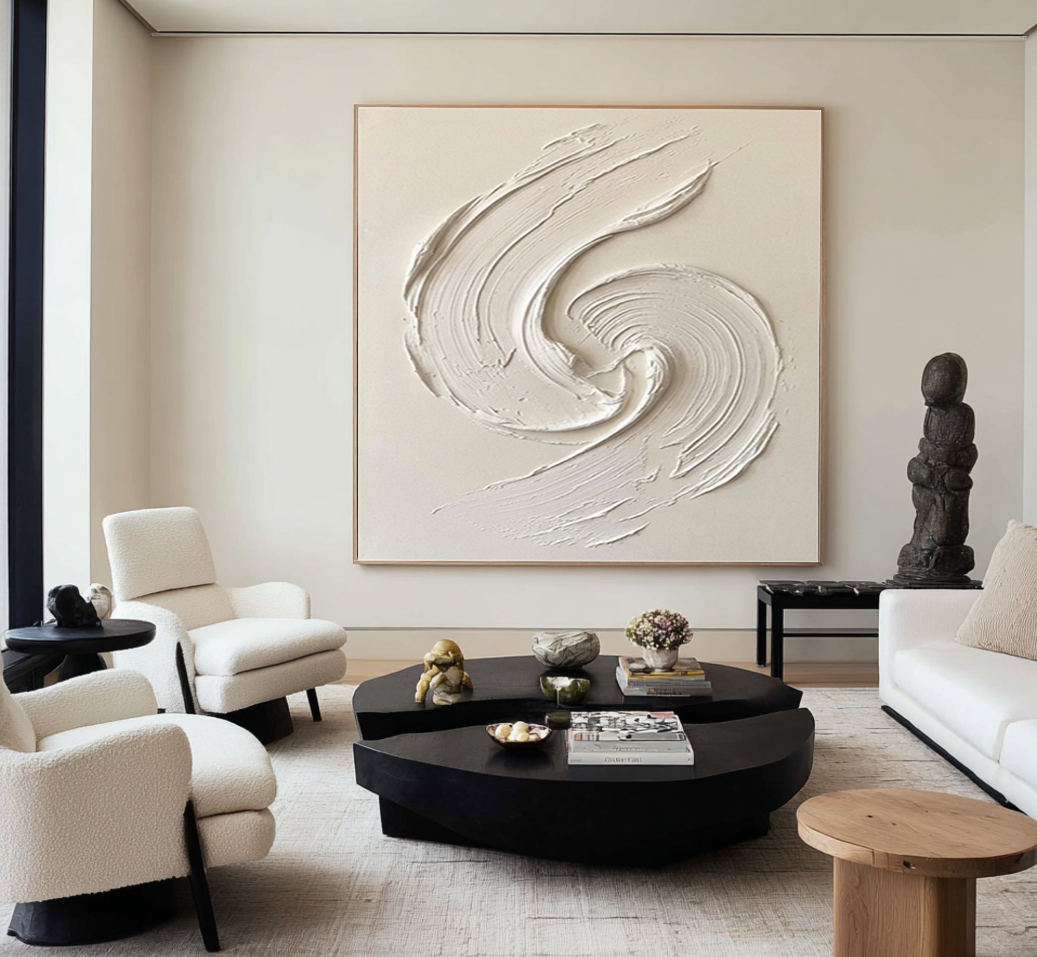 Large Textured Swirl Wall Art Hand Painted Minimalist Canvas