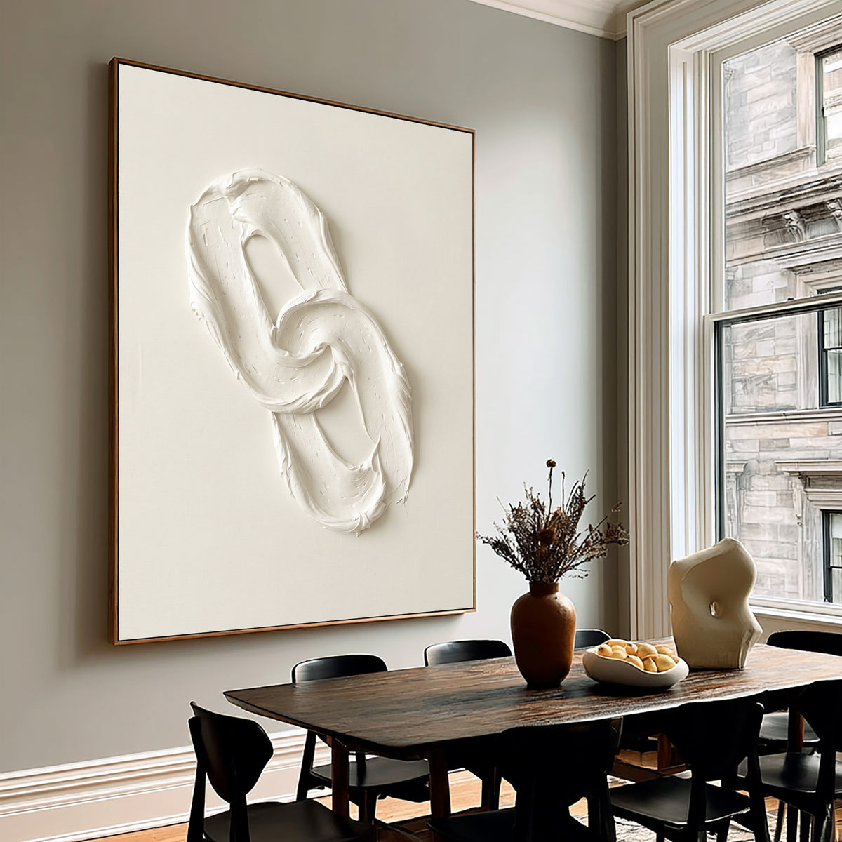 The Space Between The Loop Large White Textured Abstract Wall Art Sculptural Relief Contemporary Painting