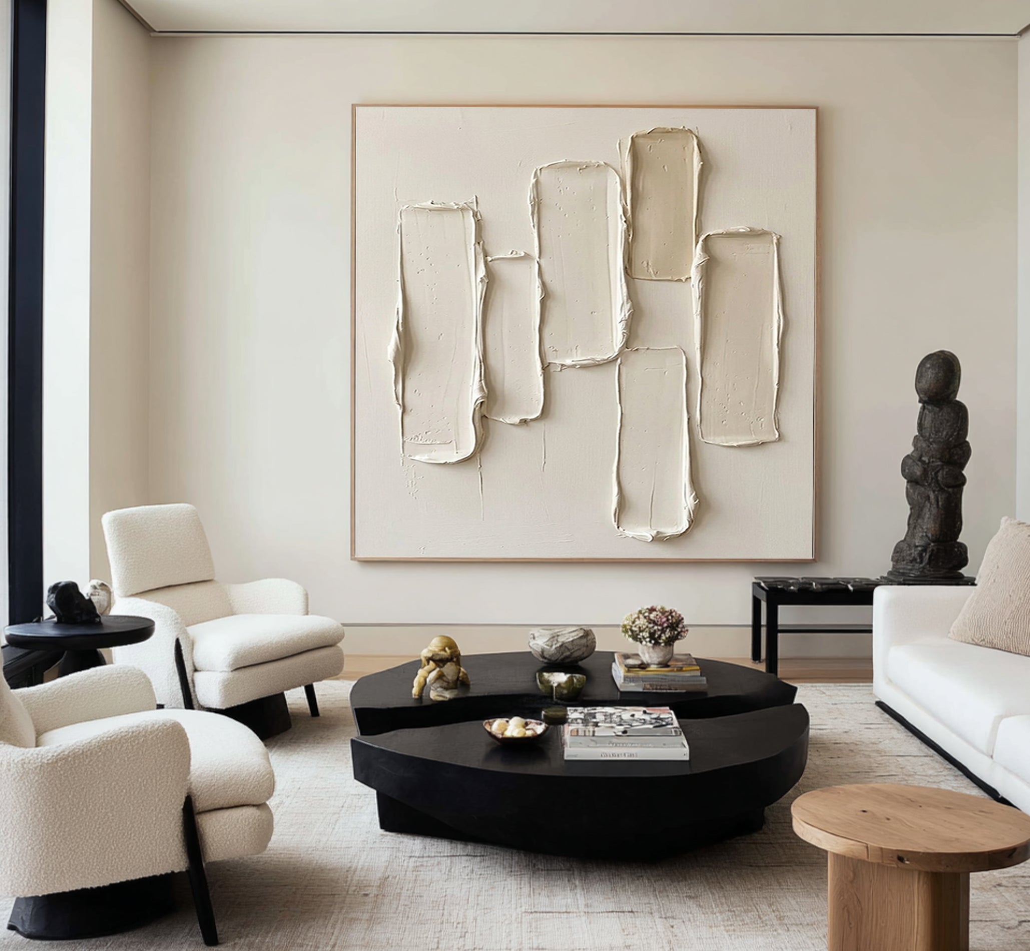 Large Minimalist Vertical Textured Wall Art Contemporary Neutral Hand Painted Canvas Painting