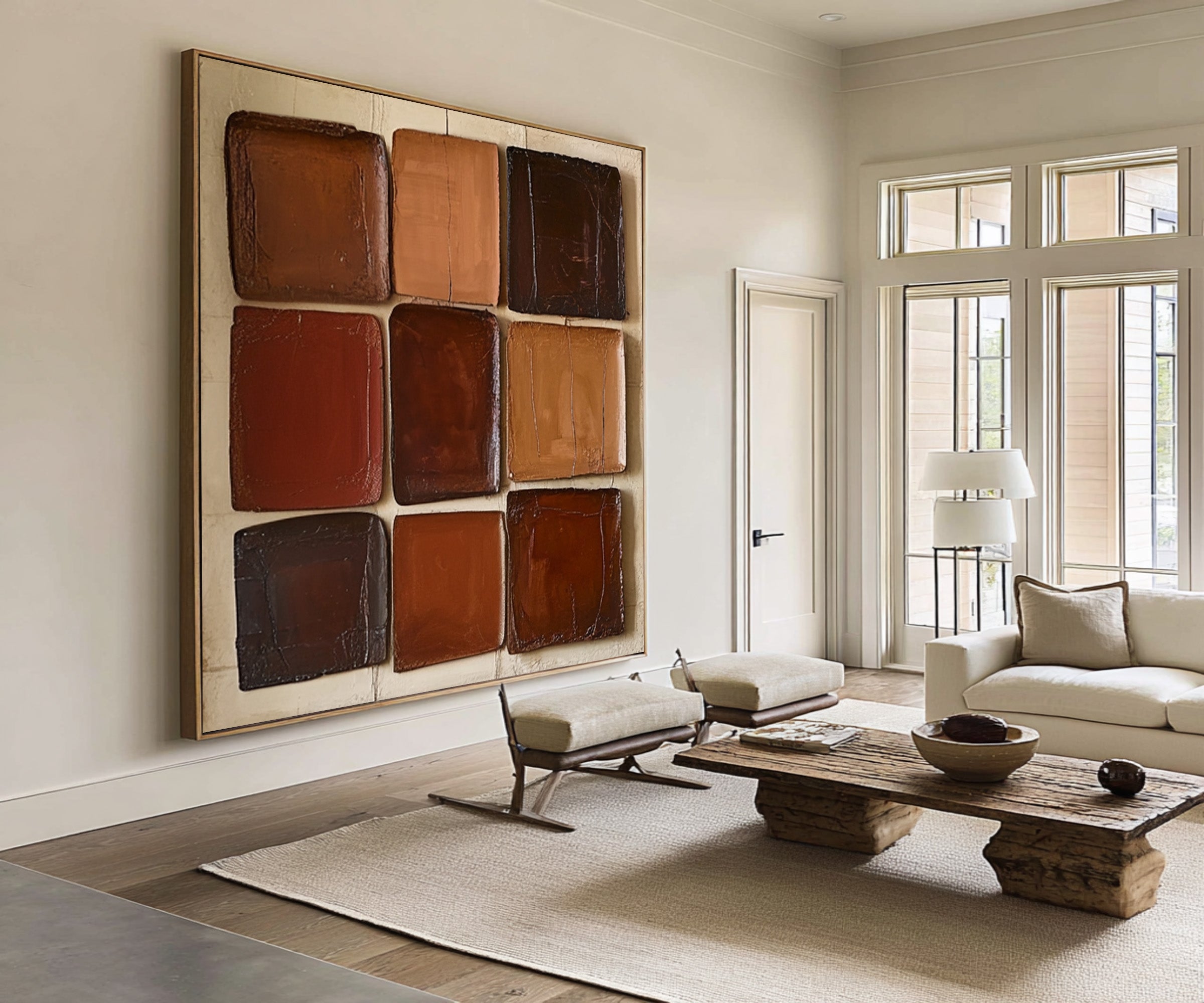 Large Modern Abstract Oil Painting, Textured Earth-Tone Wall Art for Contemporary Interiors #WAC 009