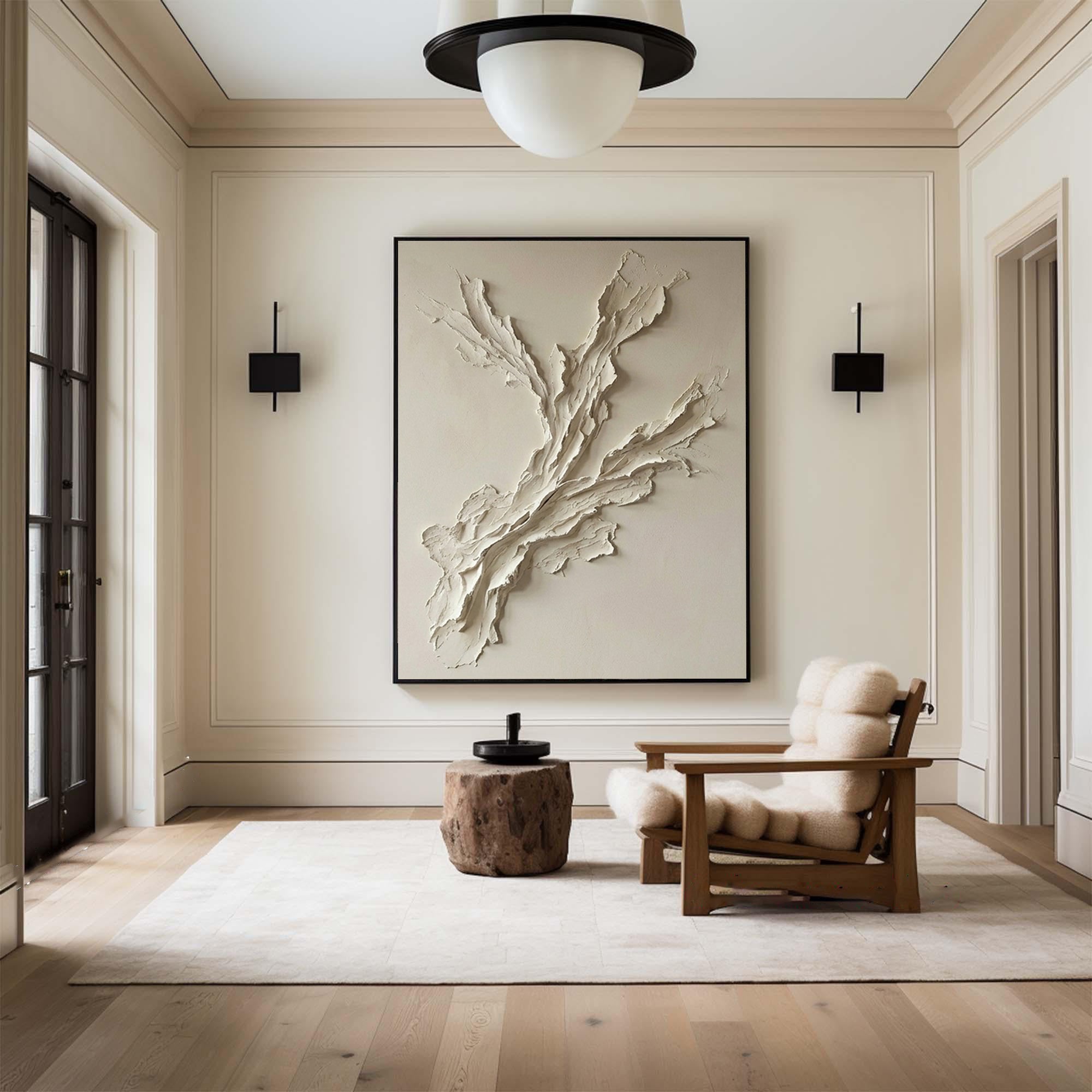 Large Handmade Oil Painting with Abstract Organic Relief Texture Design