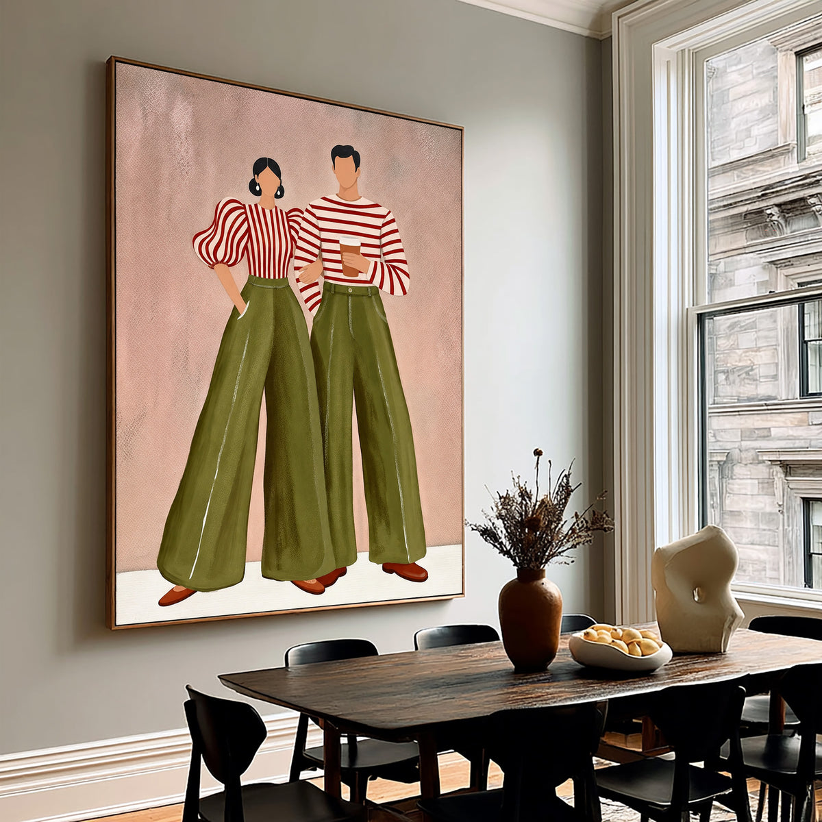 Contemporary Couple Portrait Painting Modern Wall Art