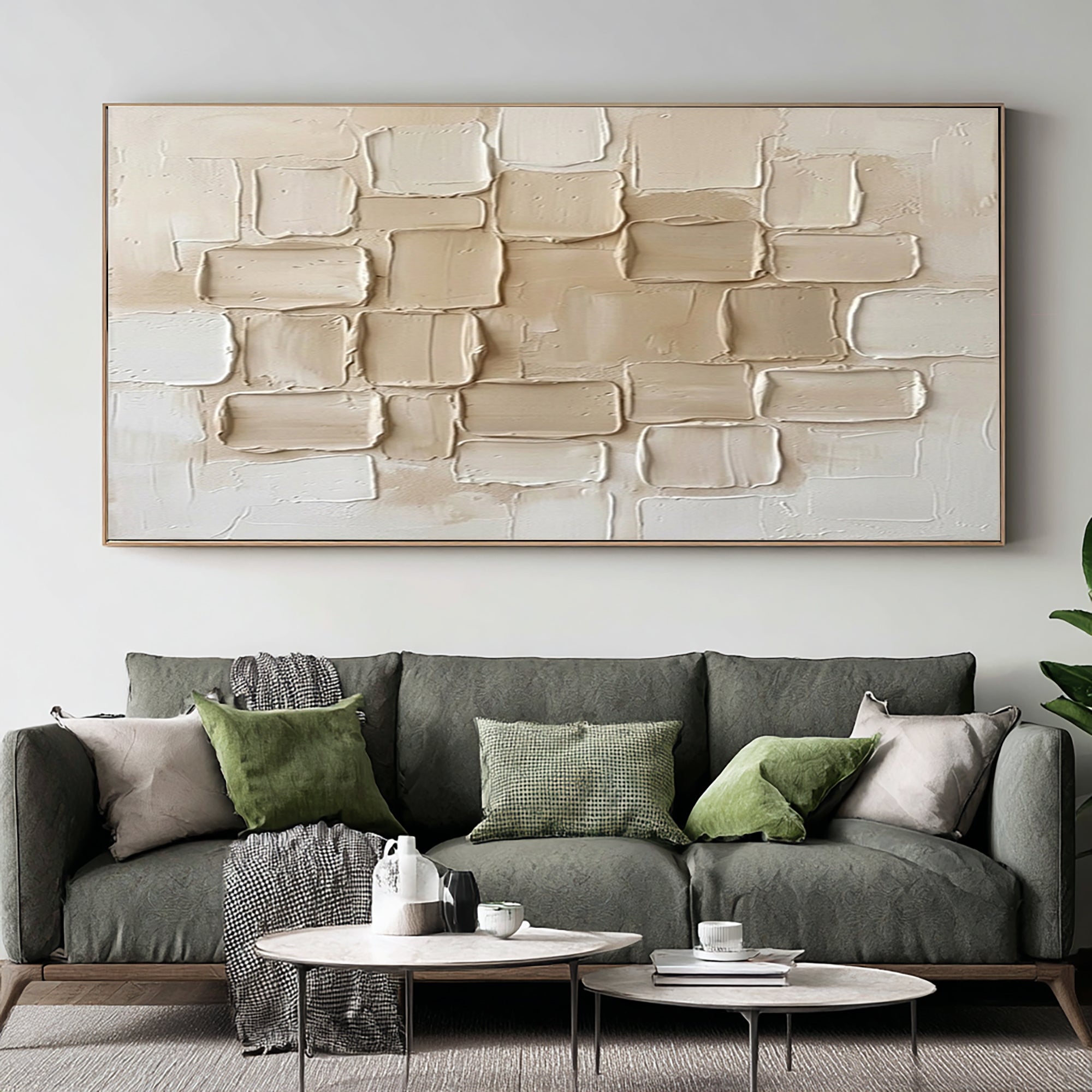 Large Neutral Textured Blocks Wall Art Modern Abstract Canvas Decor