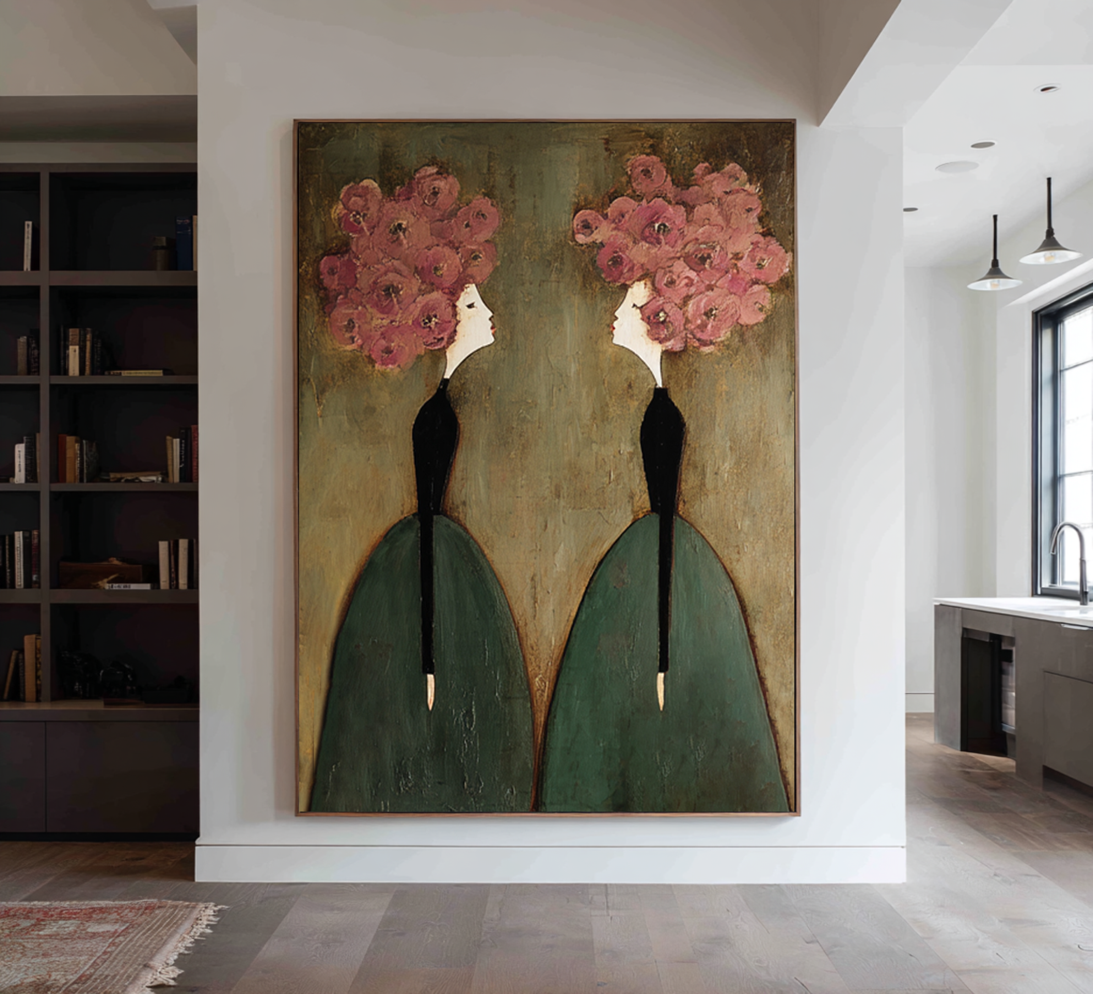 Large Floral Figurative Wall Art Contemporary Portrait Canvas Painting