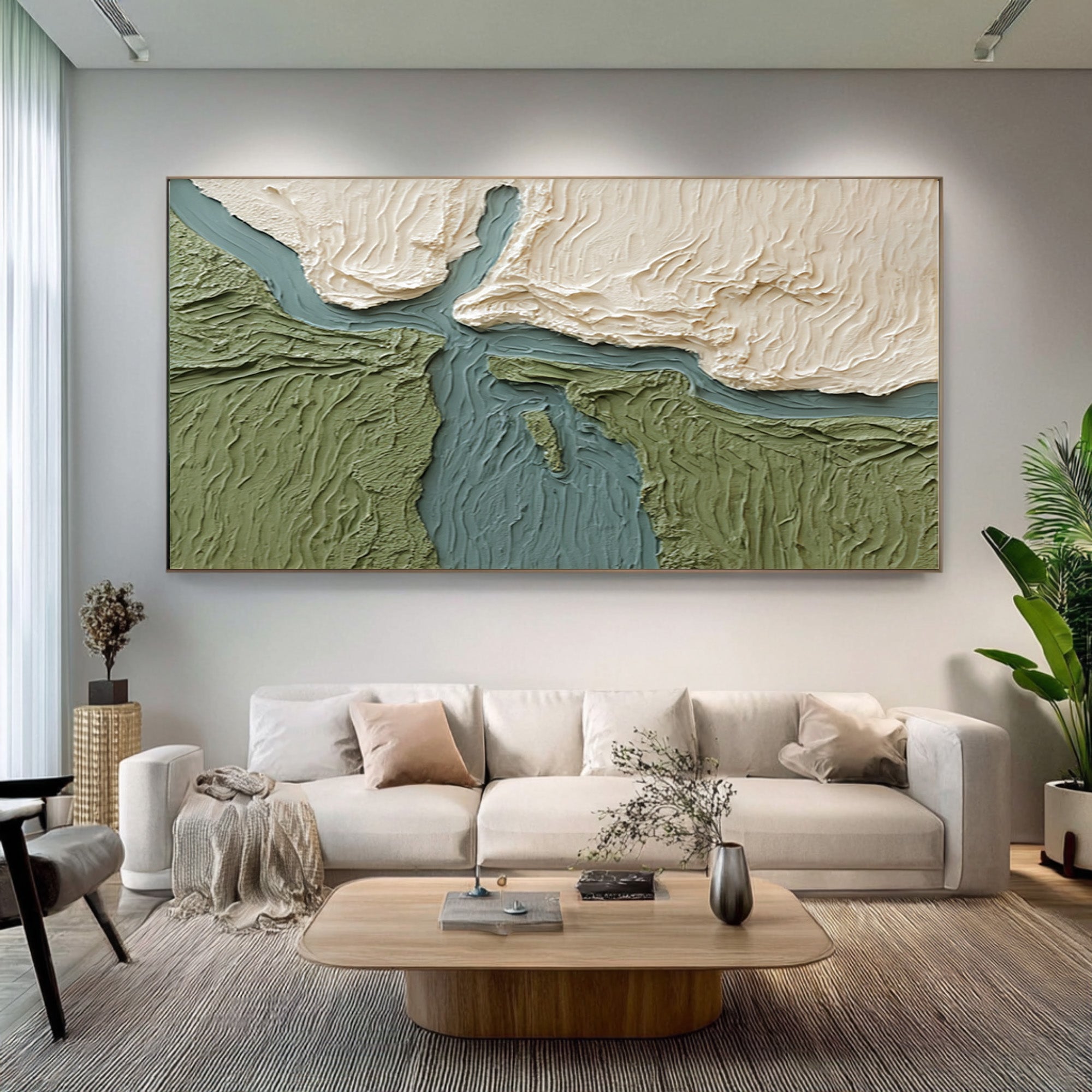Large Contemporary Abstract Oil Painting, Textured Green Landscape Wall Art for Modern Interiors #WAC 026