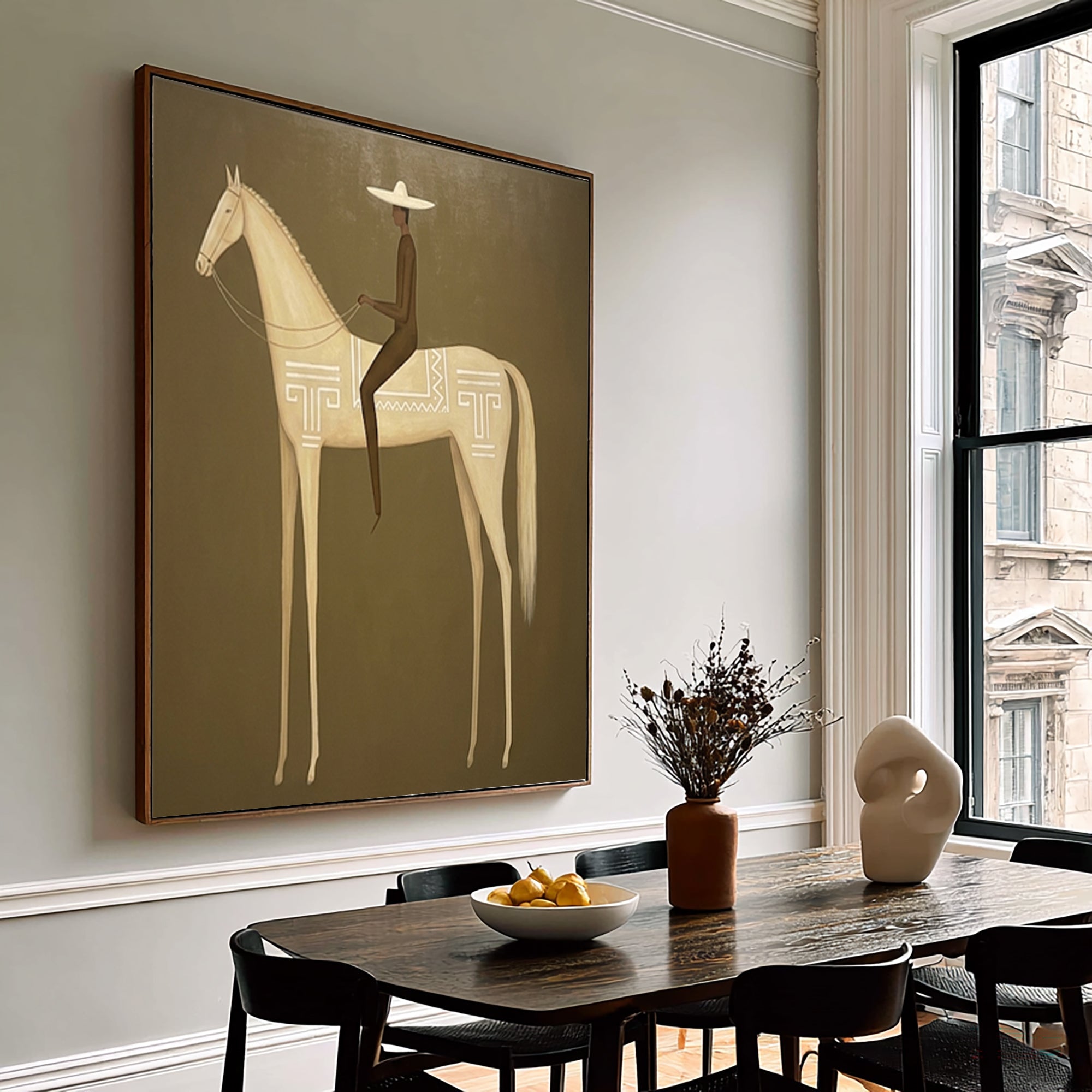 Large Modern Horse Rider Wall Art Equestrian Oil Painting Cowboy Cowgirl Inspired Vintage Americana Western Artwork Contemporary Home Decor