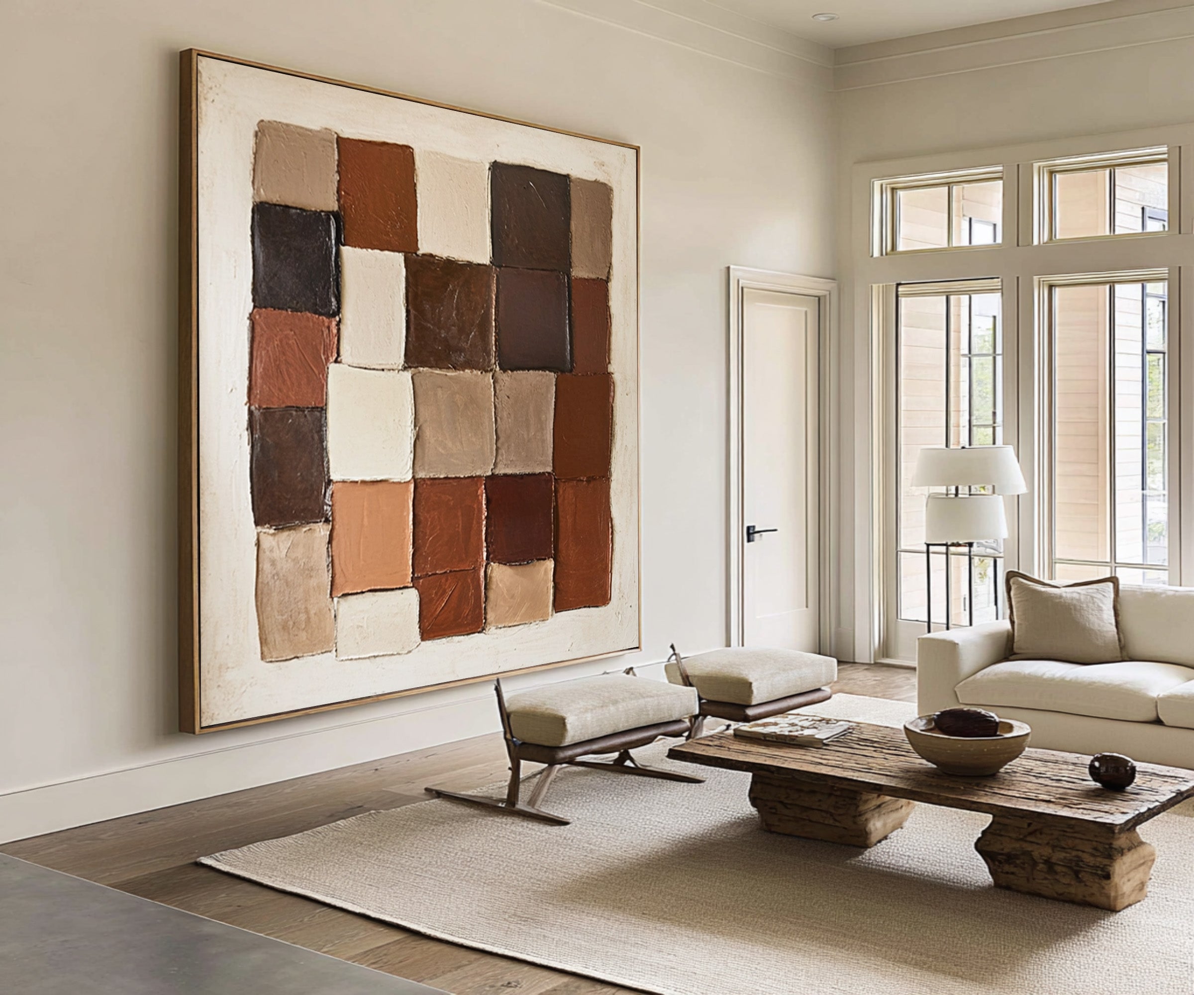 Large Modern Abstract Oil Painting, Earth-Tone Geometric Wall Art for Contemporary Interiors #WAC 008