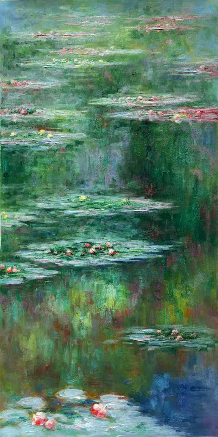 Monet Inspired Water Lilies, Vertical Impressionist Canvas #BGA 172