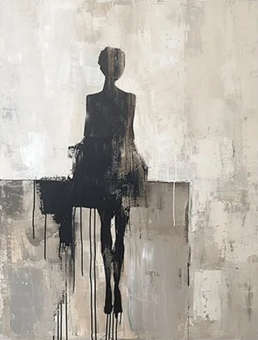 Abstract Figure Canvas, Textured Monochrome Wall Art #BGA 206