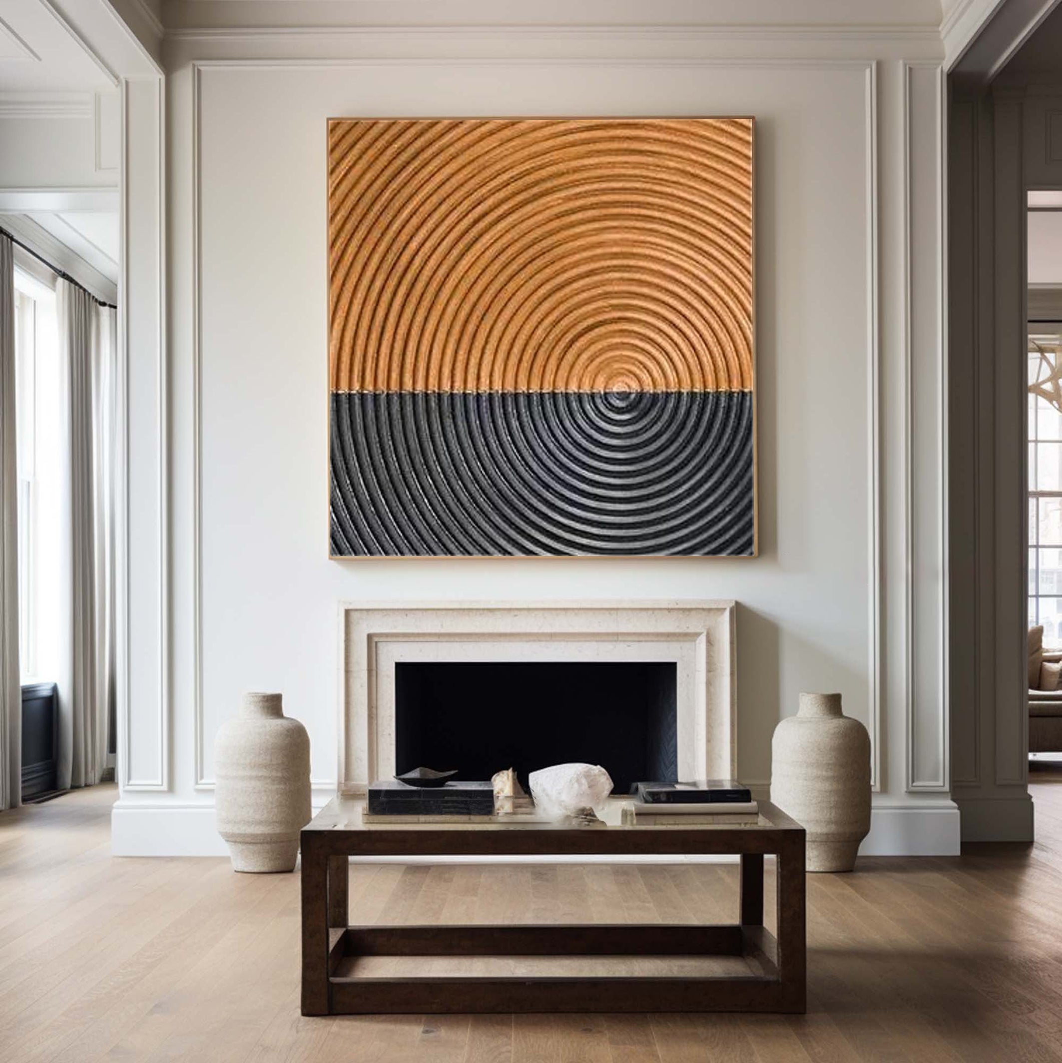 Dual Resonance: Abstract Circular Art, Two-Tone Textured Art #BGA 217