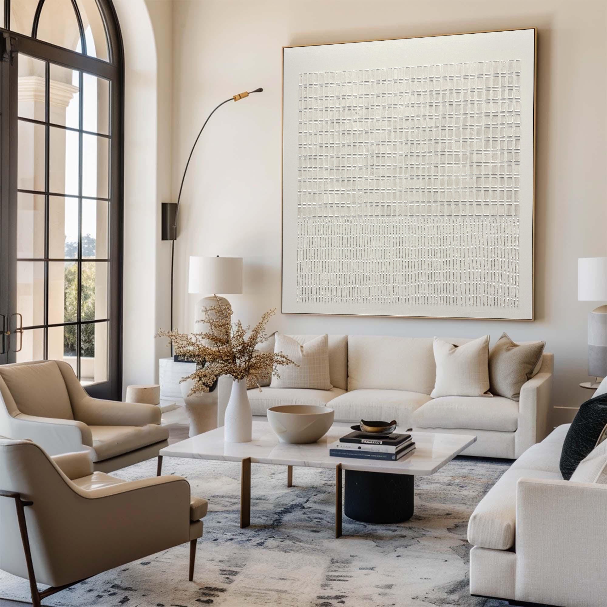 Large Minimal Abstract Oil Painting, Beige Textured Statement Wall Art for Hallway Decor #WAC 017