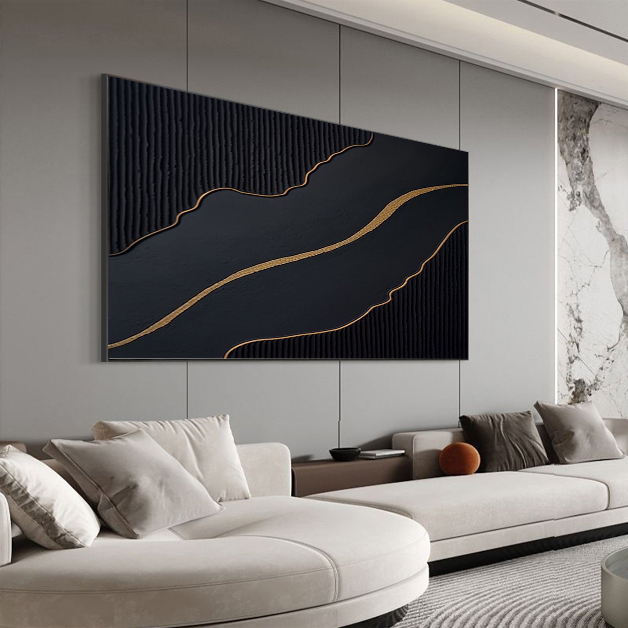 Luxury Black and Gold Abstract Painting on Canvas #BM 091