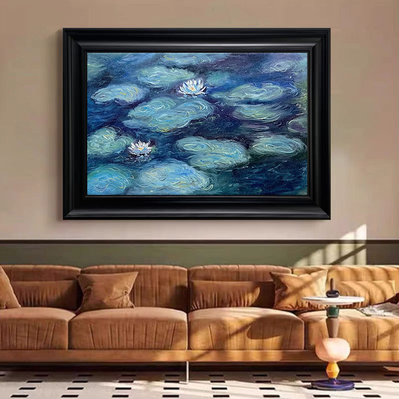 Deep Water Bloom: Monet-Esque Lilies, Deep Blue Landscape #BGA 189