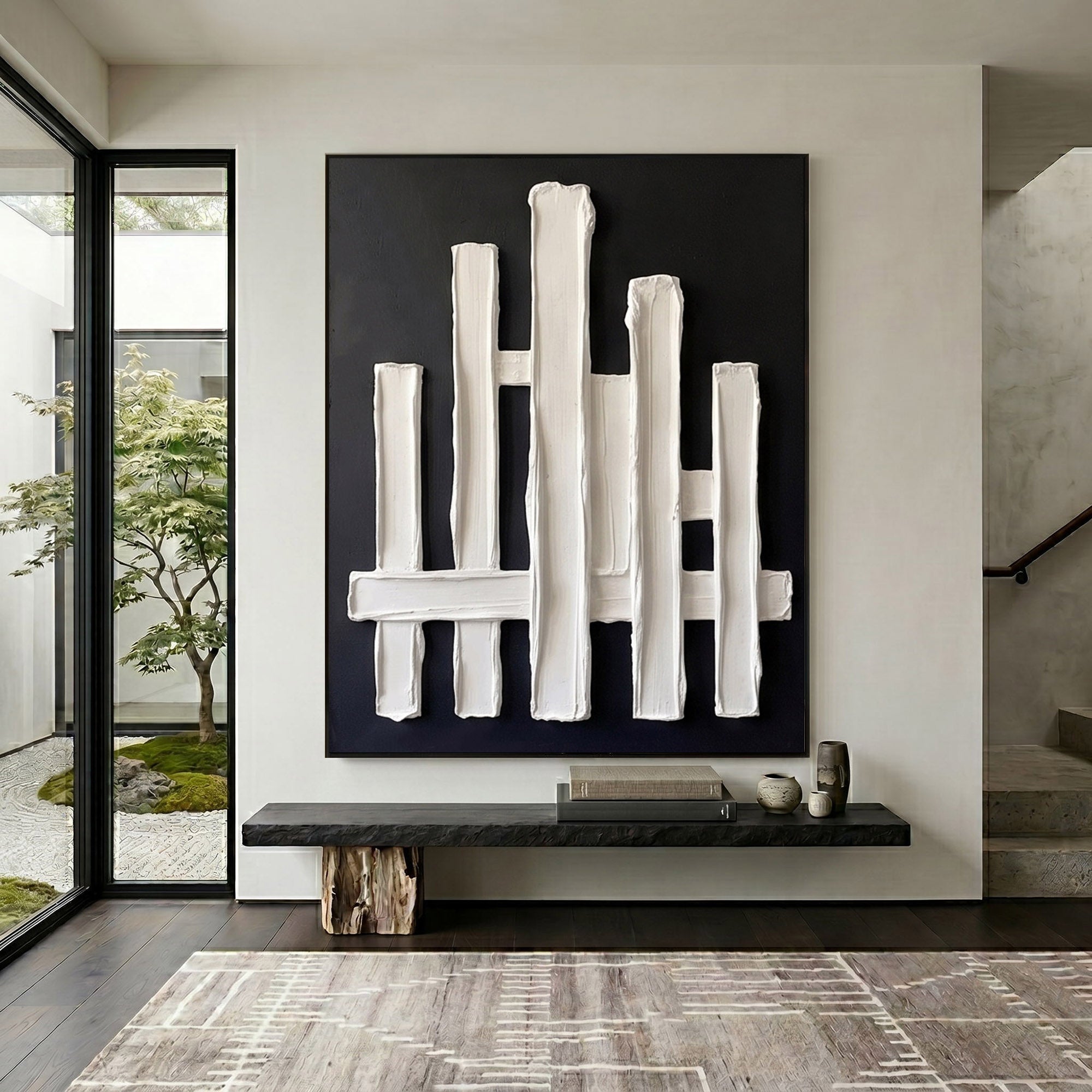 Large Ivory Plaster Wall Art 3D Textured Abstract Relief Painting Modern Minimalist Home Decor