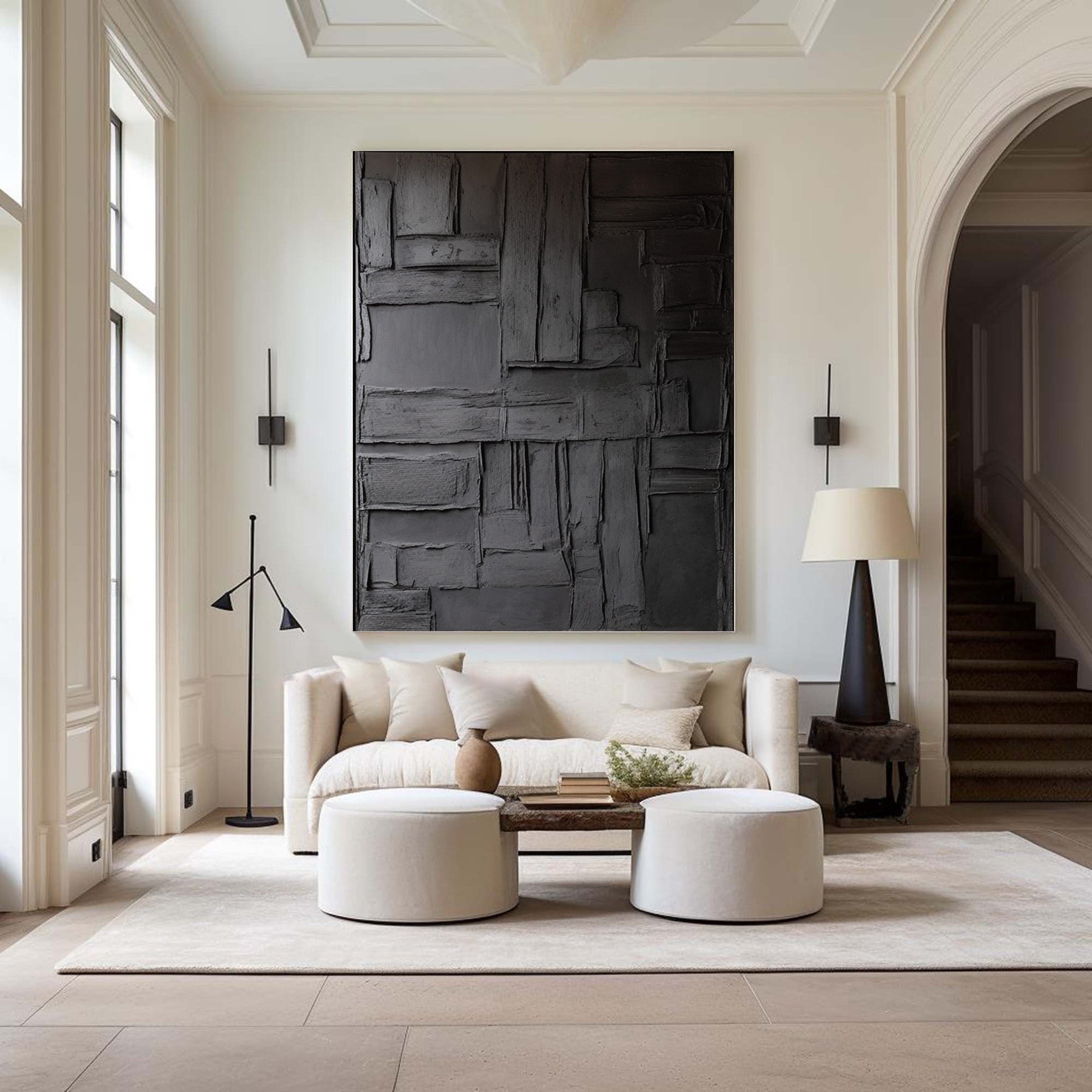 Urban Facade: Abstract Black Canvas, Modern Textured Art #BGA 228