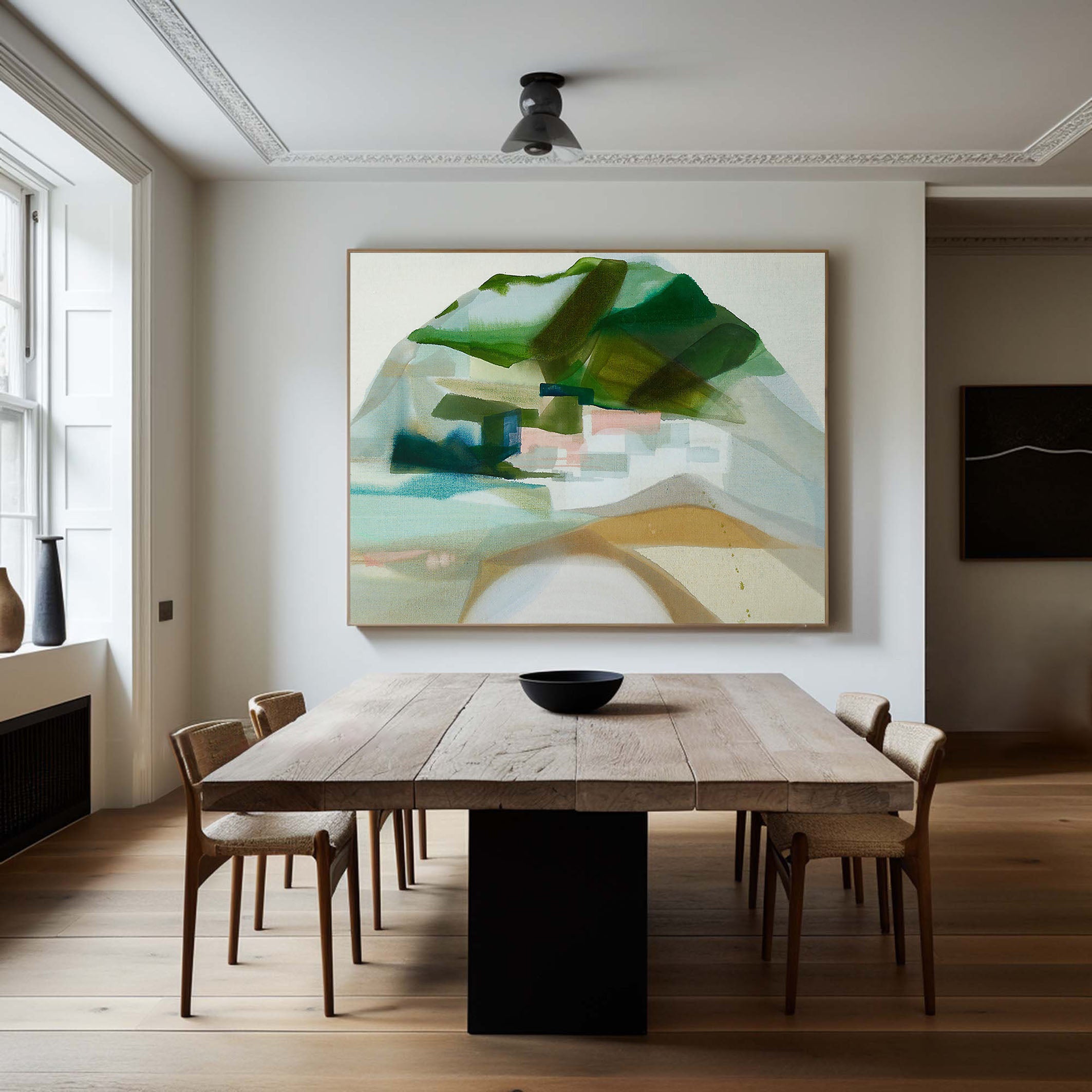 Soft Color Landscape with Central Hill, Contemporary Wall Art #BGA 116