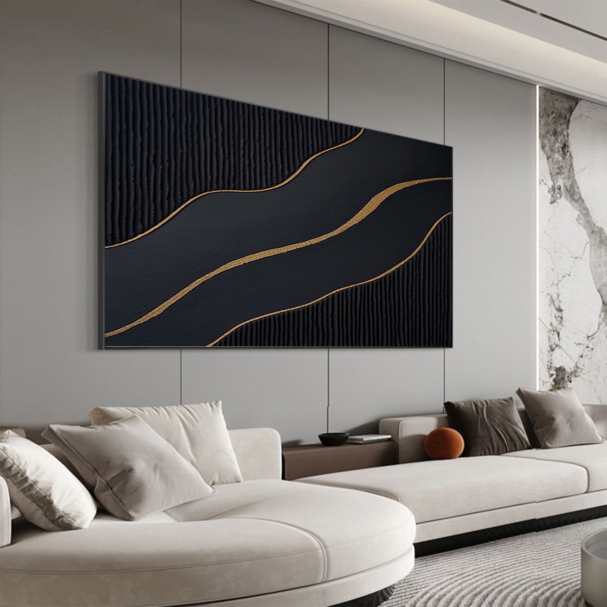 Luxury Black and Gold Abstract Painting on Canvas #BM 089