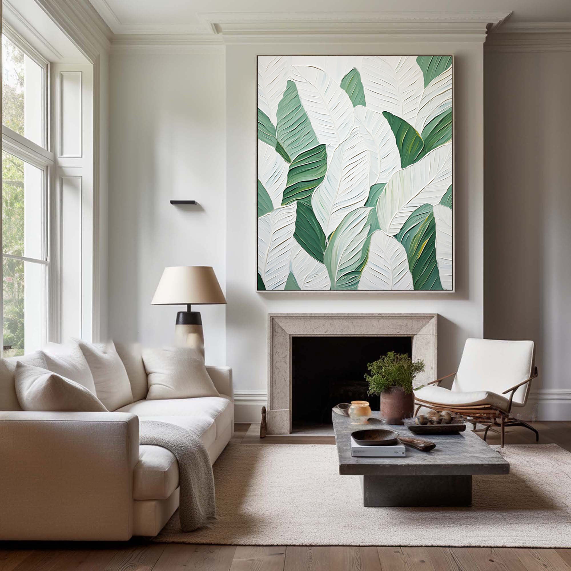 Leaf Symphony: Green and White Botanical Wall Art #BGM 050