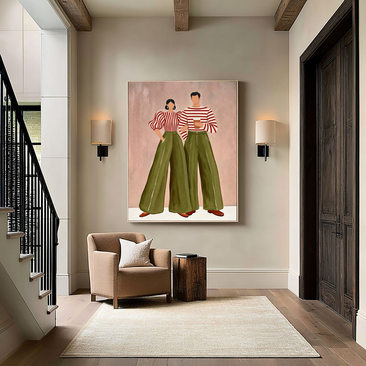 Contemporary Couple Portrait Painting Modern Wall Art