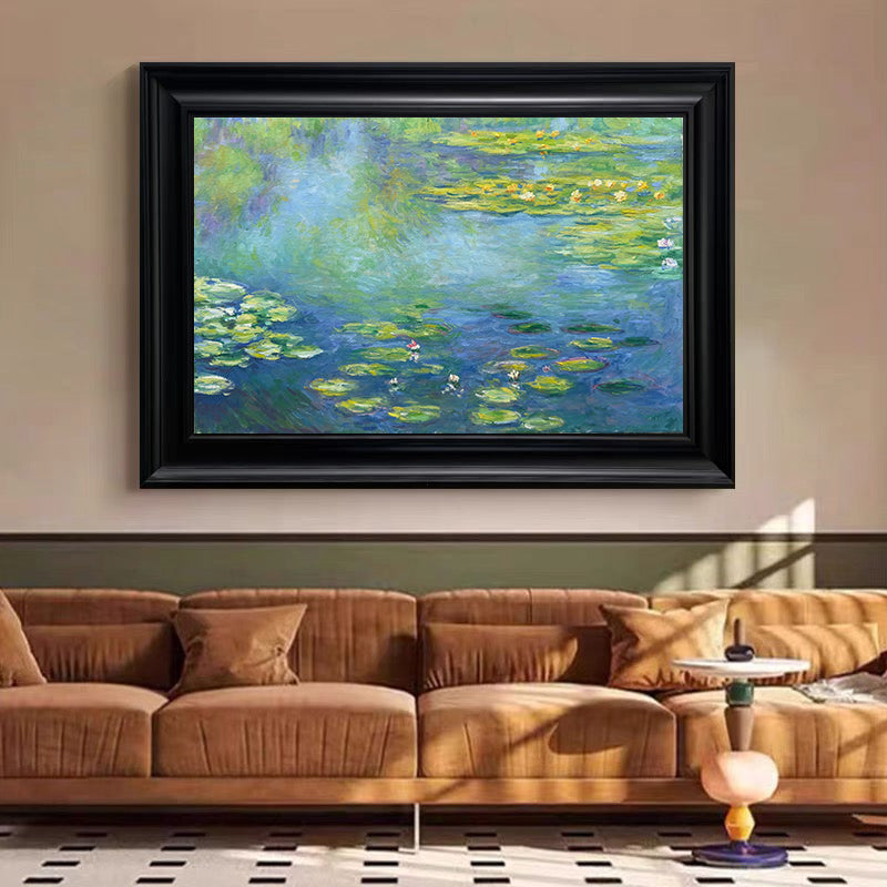 Monet Tribute Lilies, Blue Impressionist Scene #BGA 187