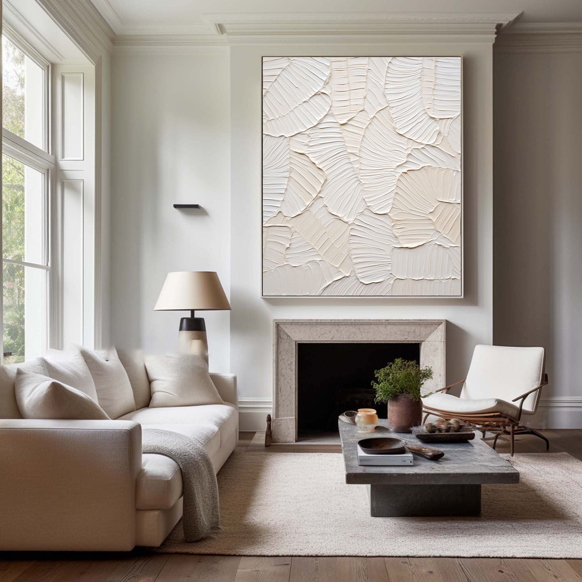 Serene White Leaf Texture Wall Decor #WM 039