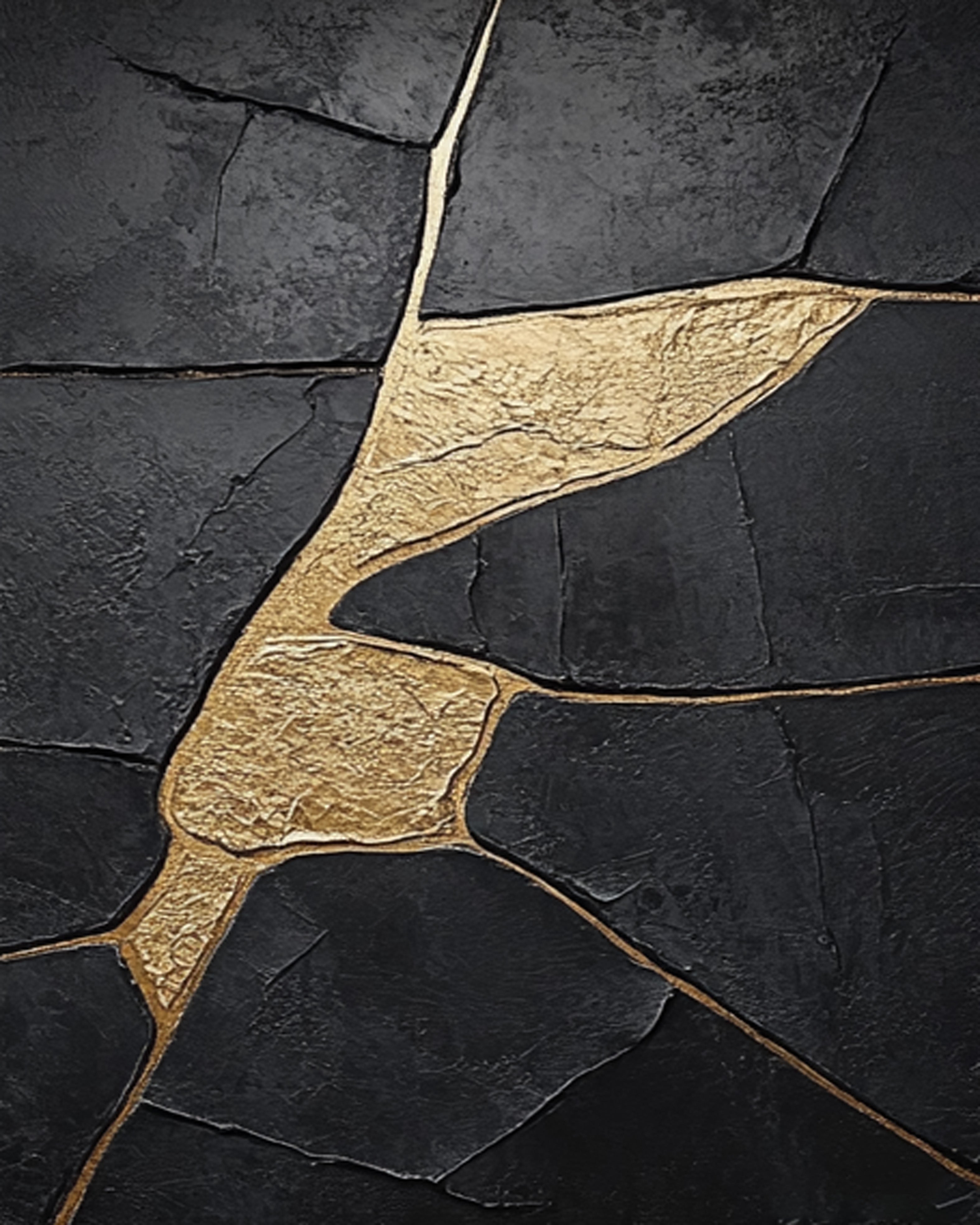 Large Black Abstract with Gold Repair Lines for Modern Home #BGA 272