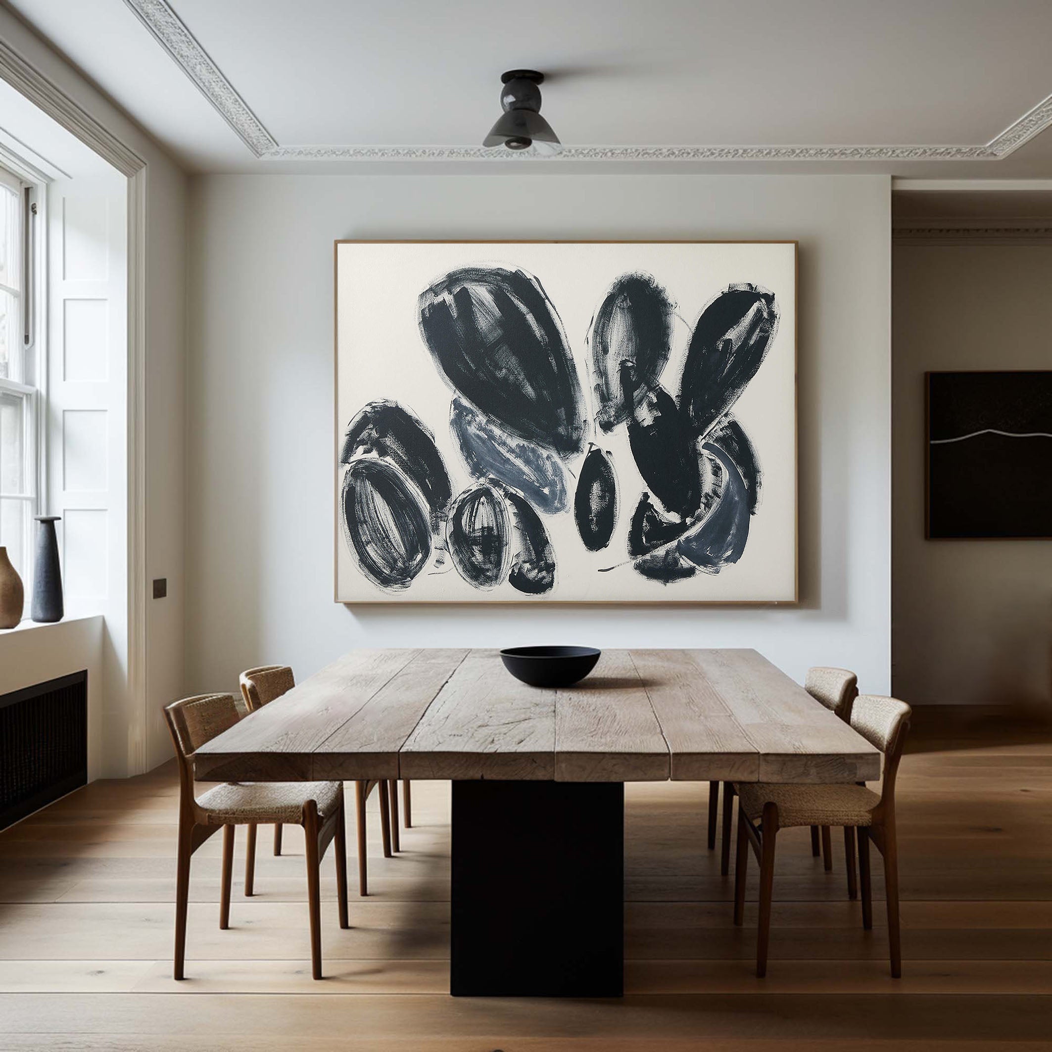 Large Black and Gray Rounded Shapes Abstract, Minimalist Art #BGA 110