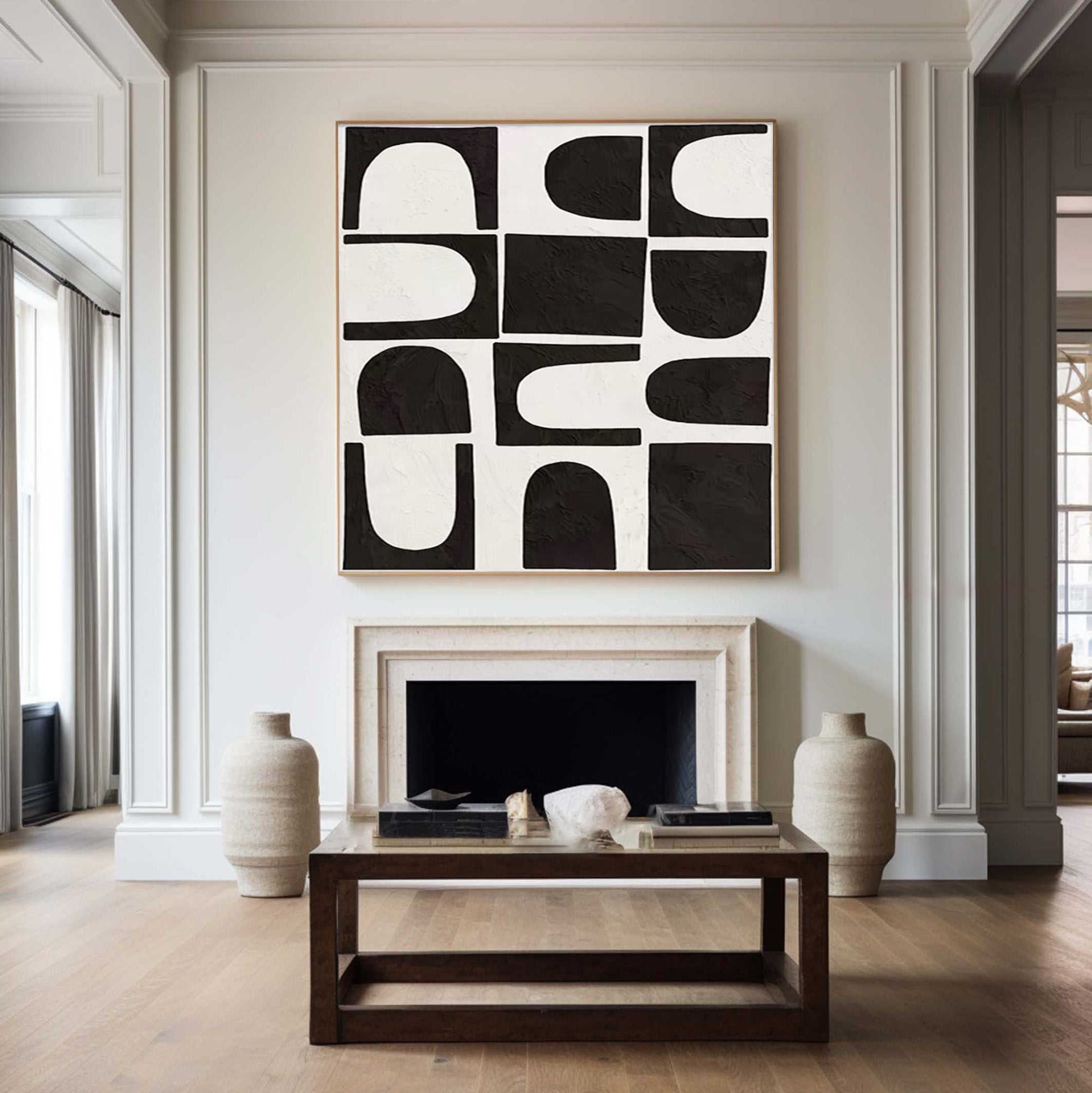 Black and White Canvas, Textured Geometric Matrix Art #BGA 250