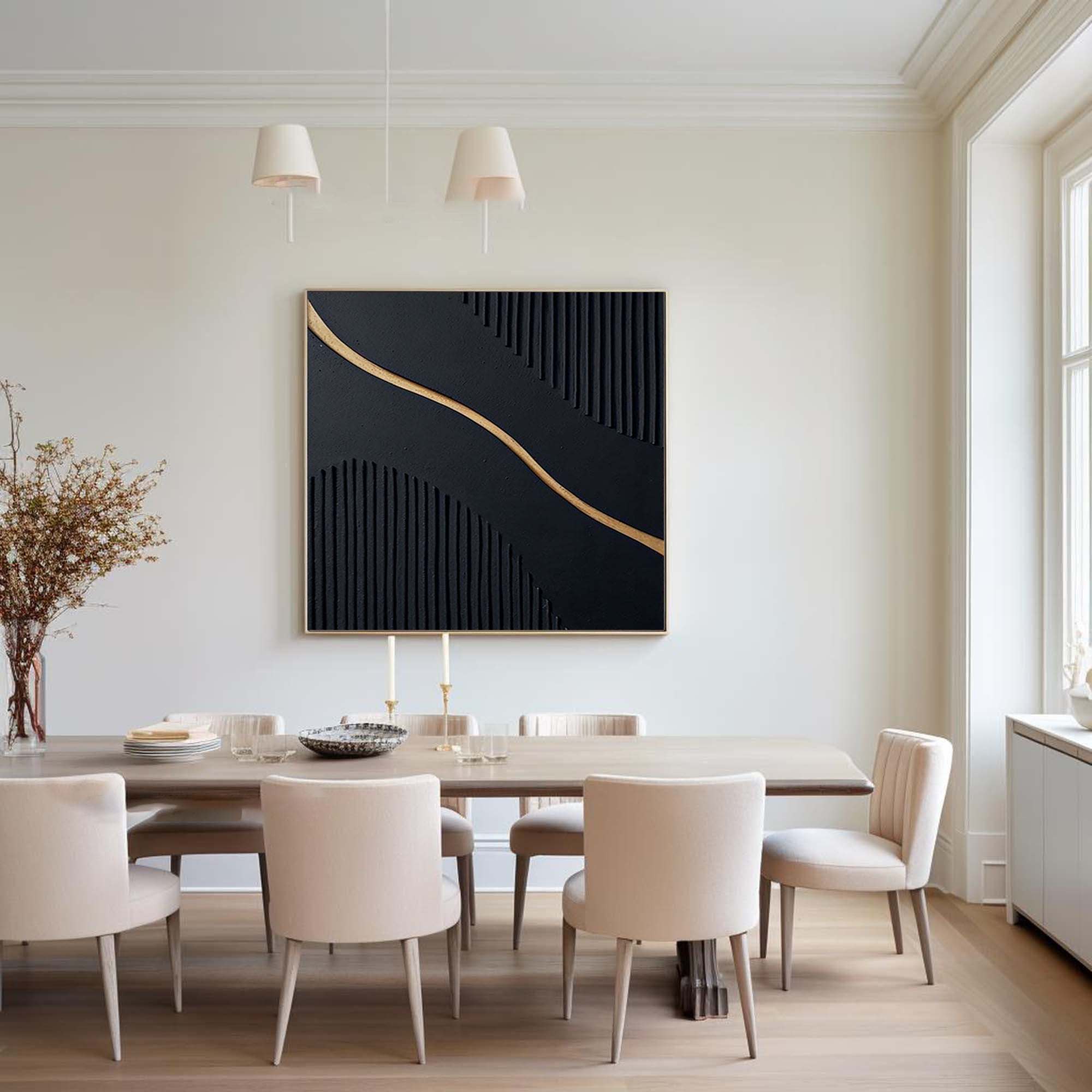 Large Black and Gold Abstract Canvas Wall Art #BM 081