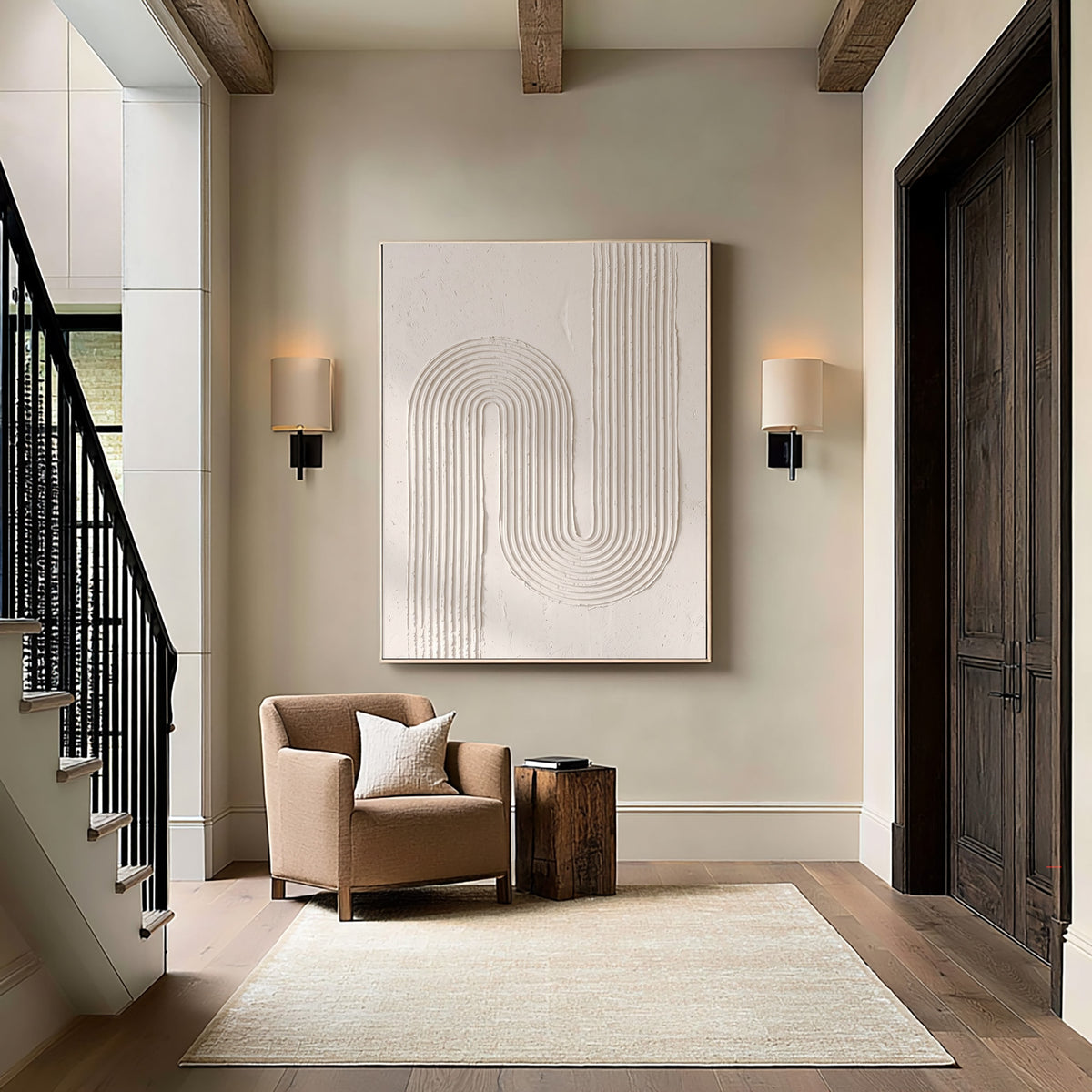 Flowing Lines Of Quiet Harmony Large White Textured Wall Art Sculptural Relief Minimalist Abstract Artwork