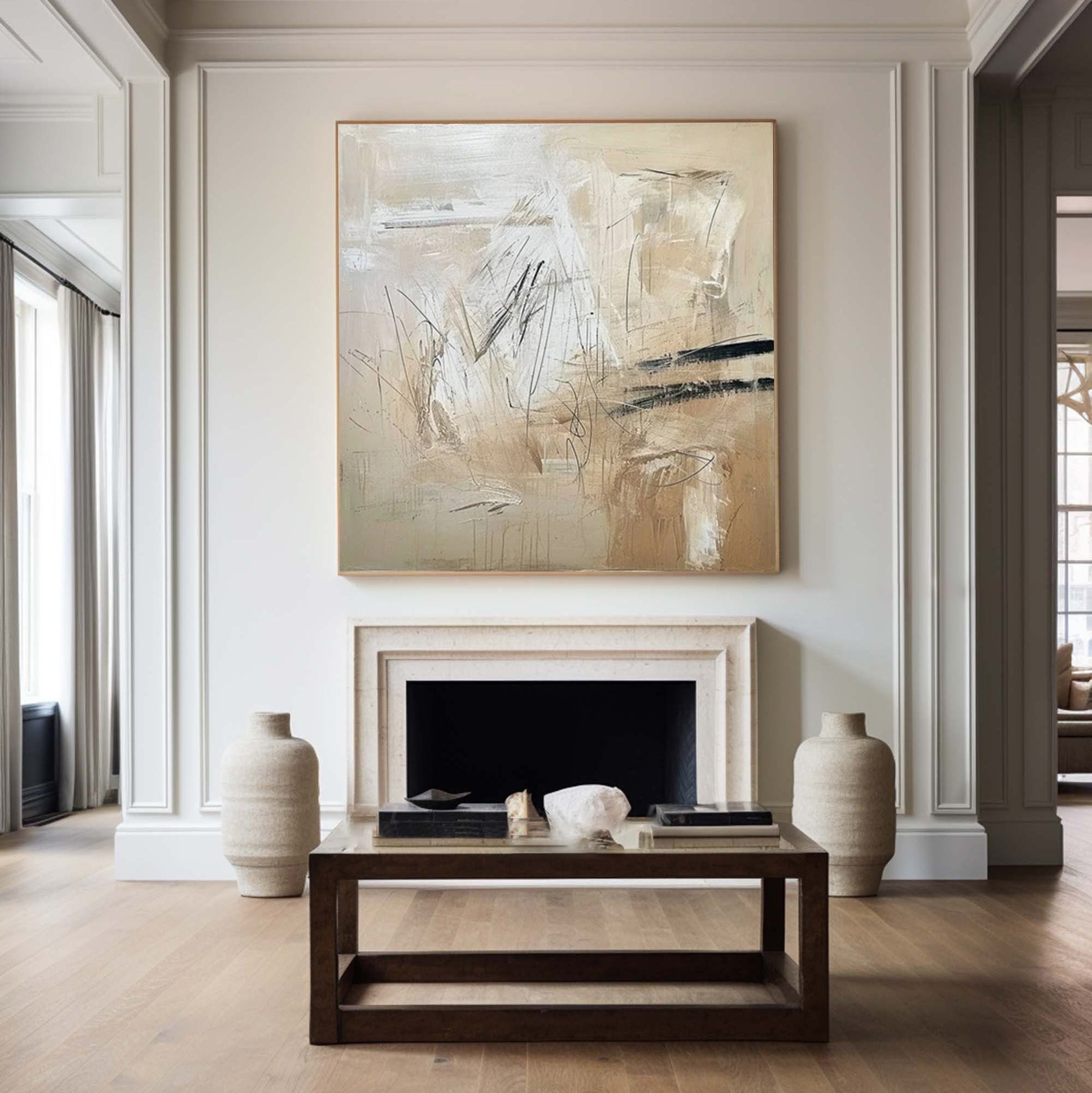 Neutral Gestures: Beige Abstract, Expressive Mark Making Art #BGA 216
