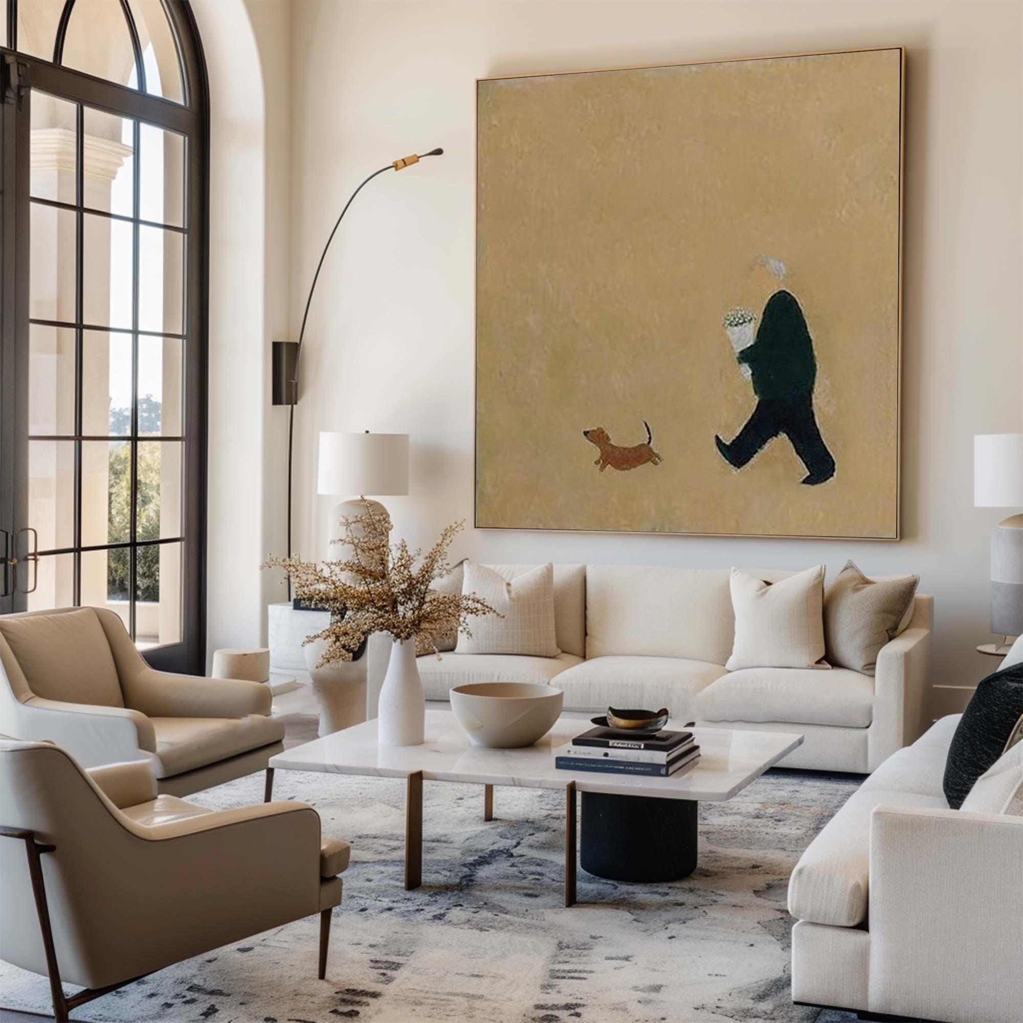Large Minimalist Figure Abstract Oil Painting, Warm Modern Wall Art for Living Room Decor #WAC 014