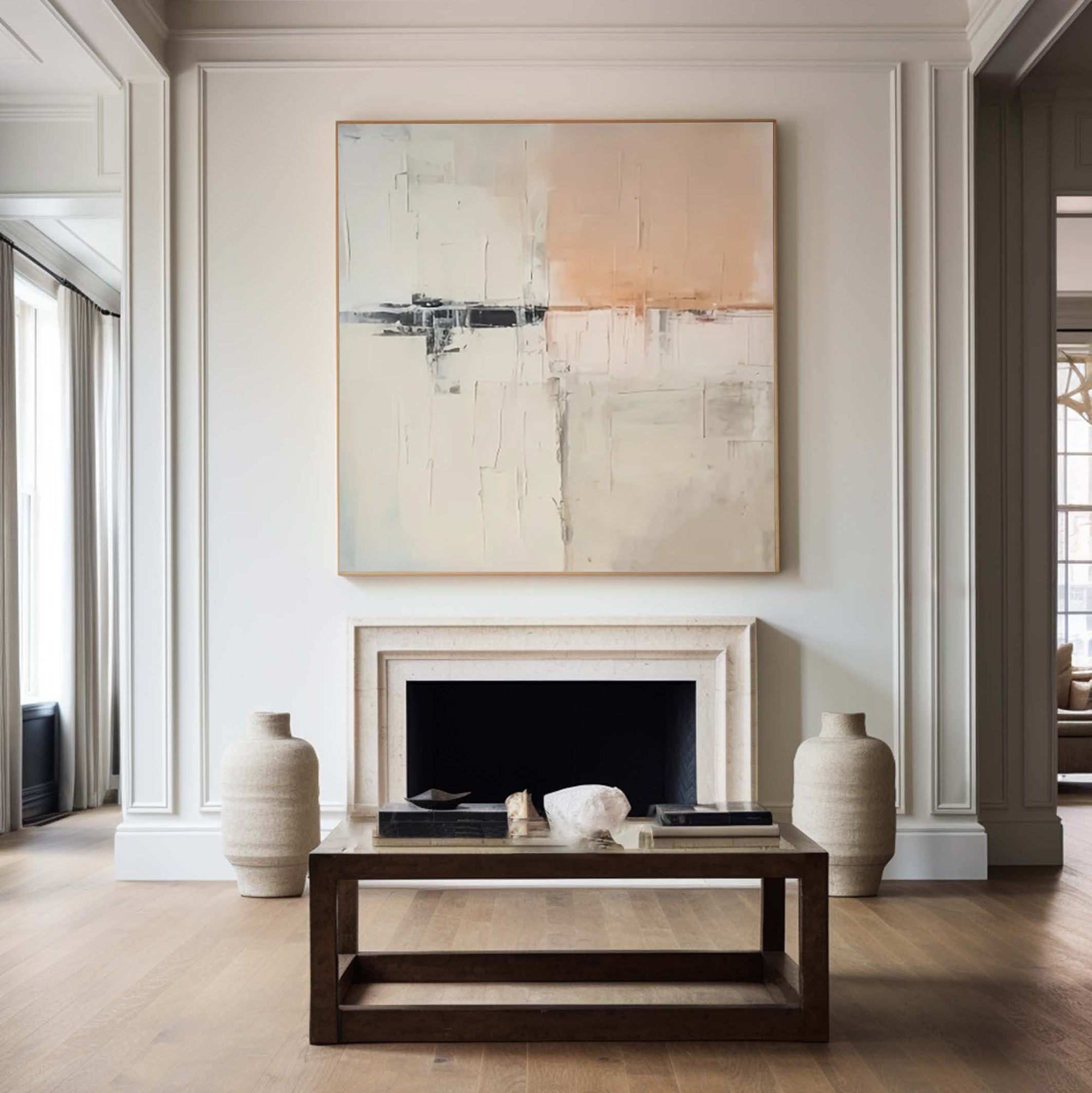 Abstract Peach & Black Art, Scandinavian Modern Wall Decor #BGA 219