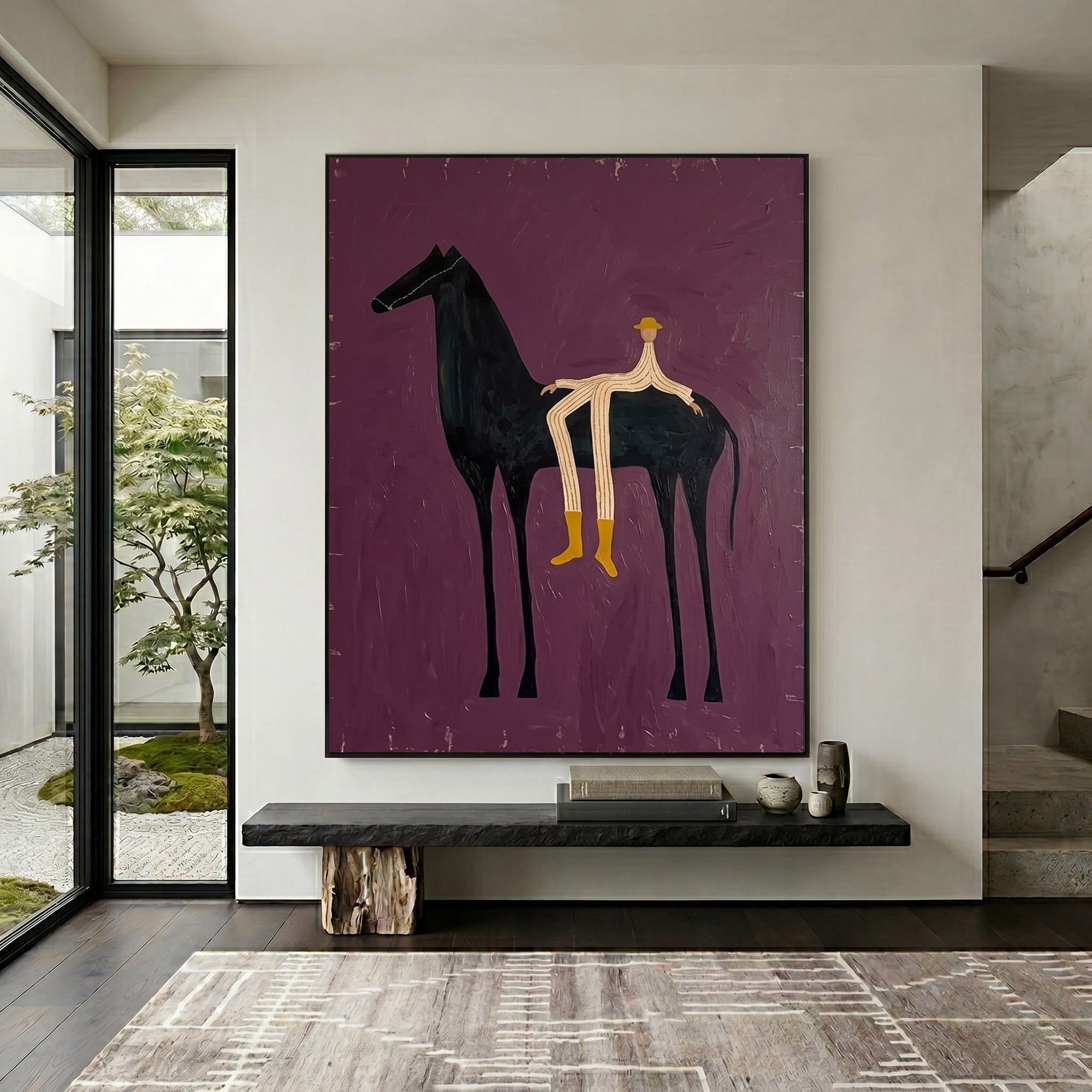 Large Western Horse Wall Art Modern Equestrian Oil Painting Minimalist Cowboy Artwork