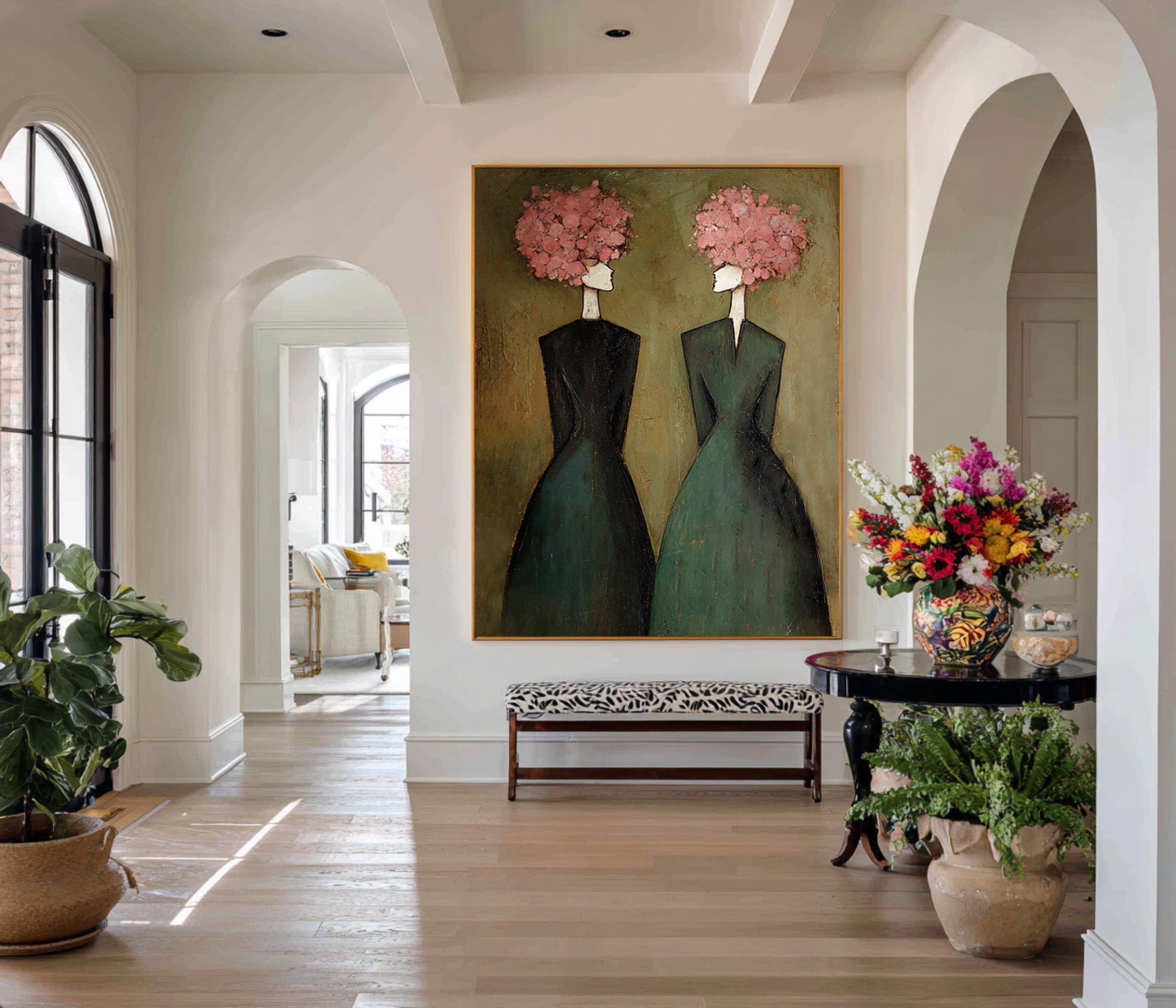 Large Elegant Figurative Oil Painting on Canvas – Contemporary Pink Portrait Wall Art #WAC 034