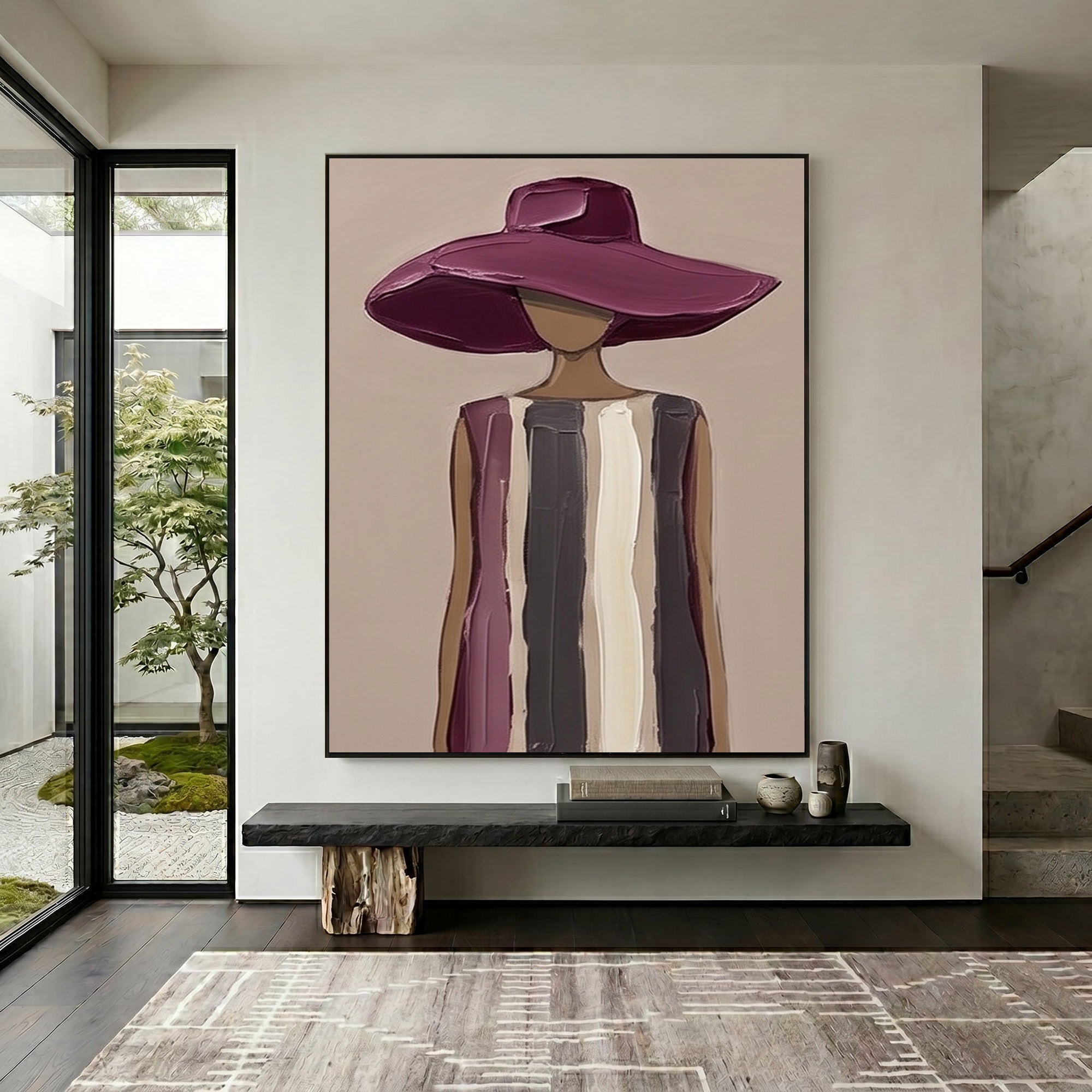 Large Woman Portrait Wall Art Abstract Oil Painting Cowgirl Cowboy Vintage Americana Art Western Woman Figure Minimalist Home Decor