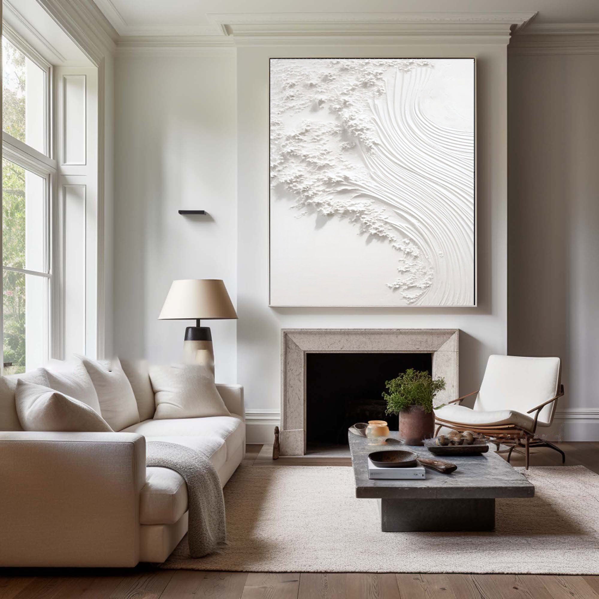 Serene White Textured Canvas Wall Art #WM 041