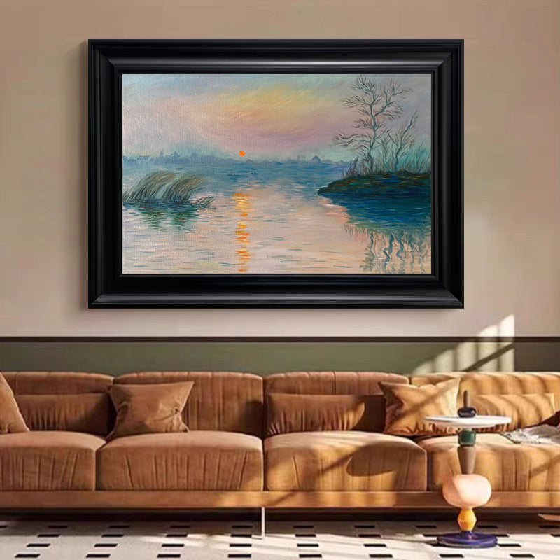 Shoreline Hues: Monet-Style Sunset, Atmospheric Water Art #BGA 191