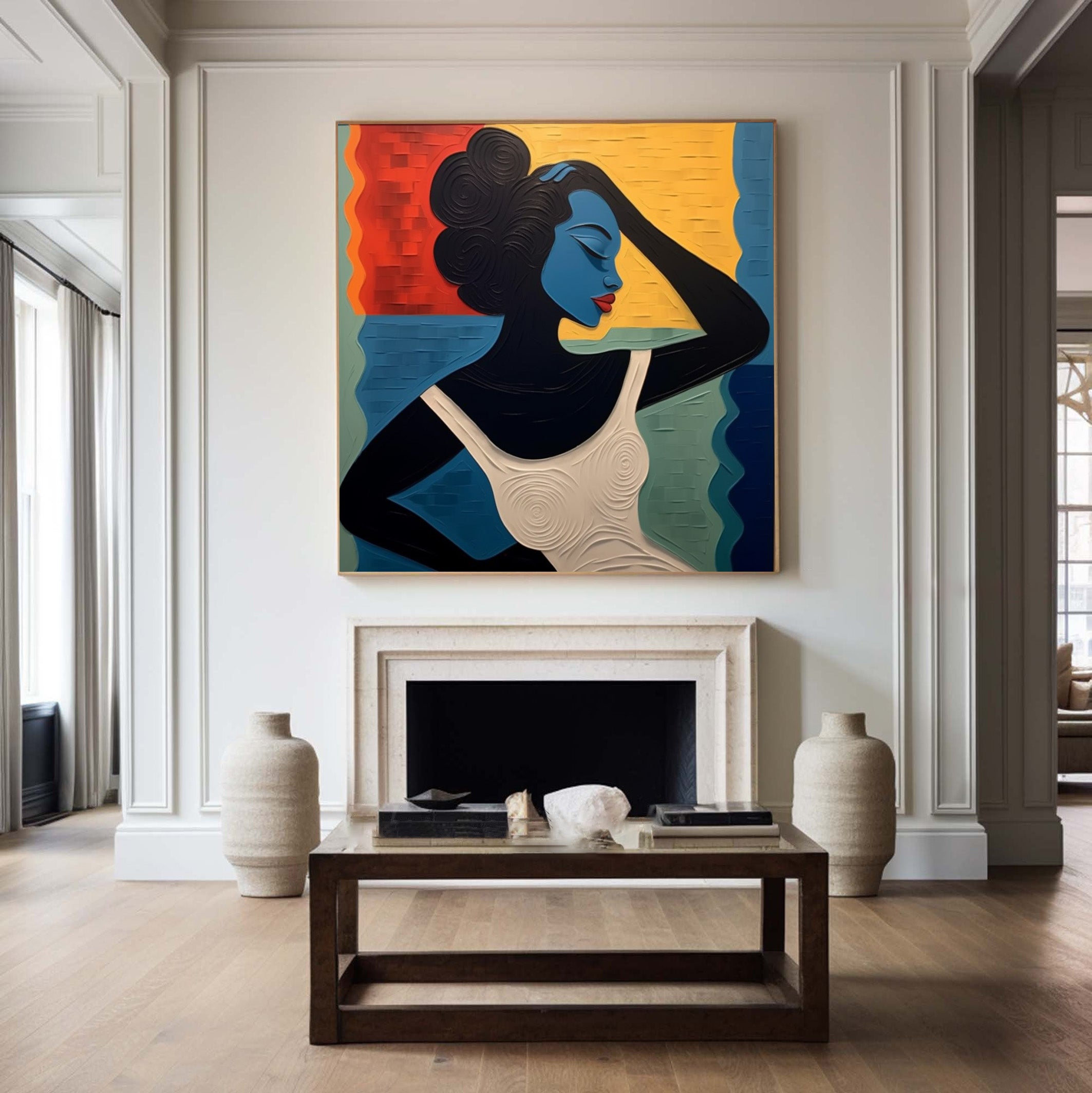 Textured Portrait with Bold Color Blocks, Modern Surreal #BGA 239