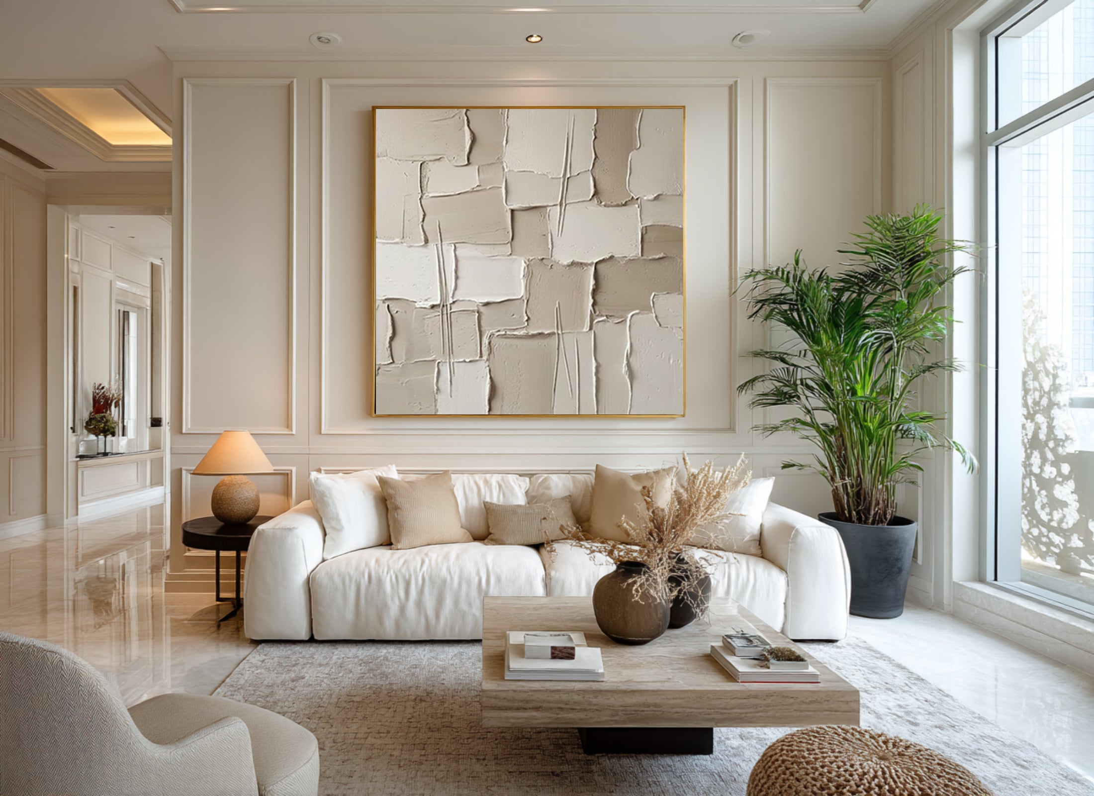Large Quiet Architectural Layers Wall Art Neutral Contemporary Relief Painting