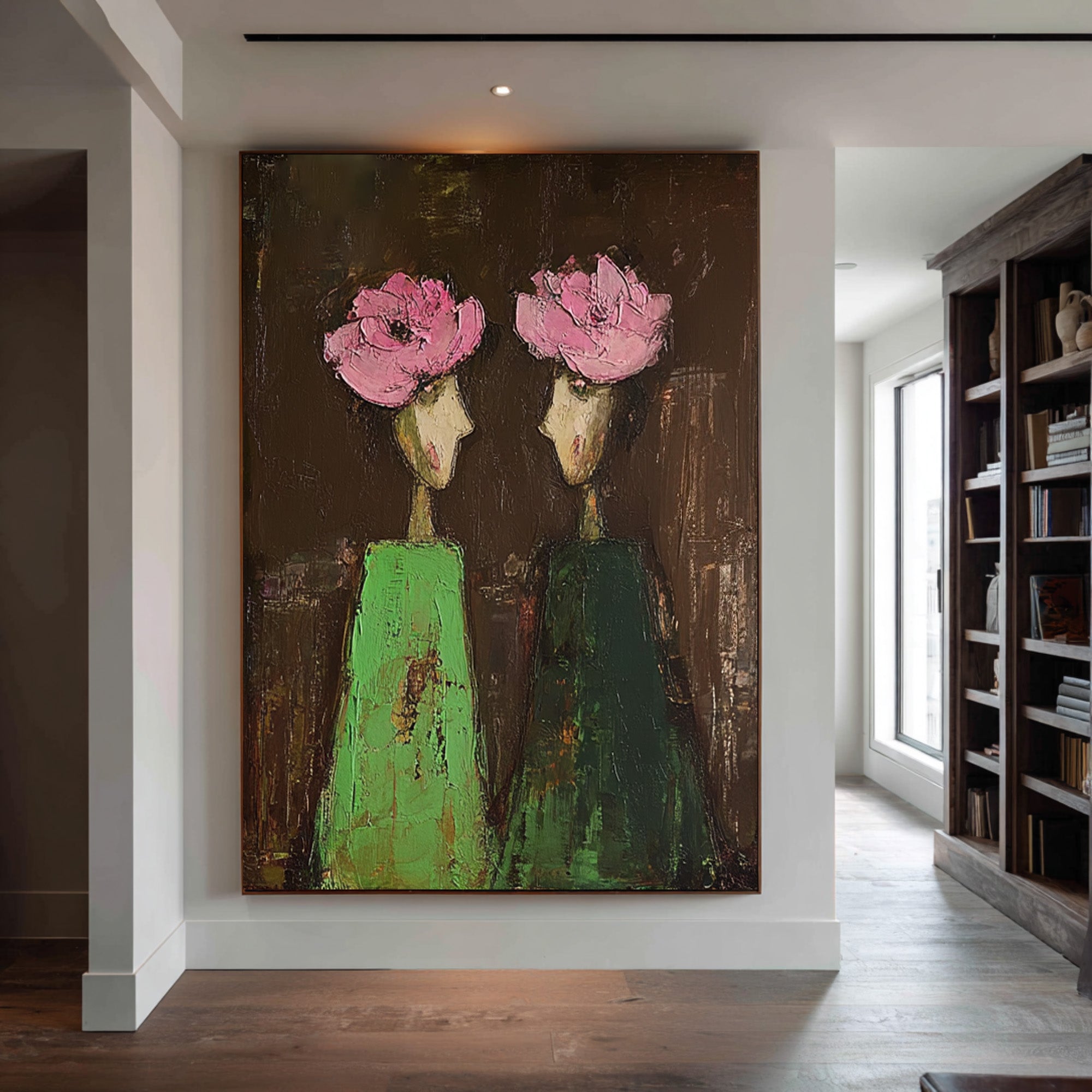 Large Abstract Portrait Oil Painting on Canvas – Dark Background Statement Wall Art #WAC 040