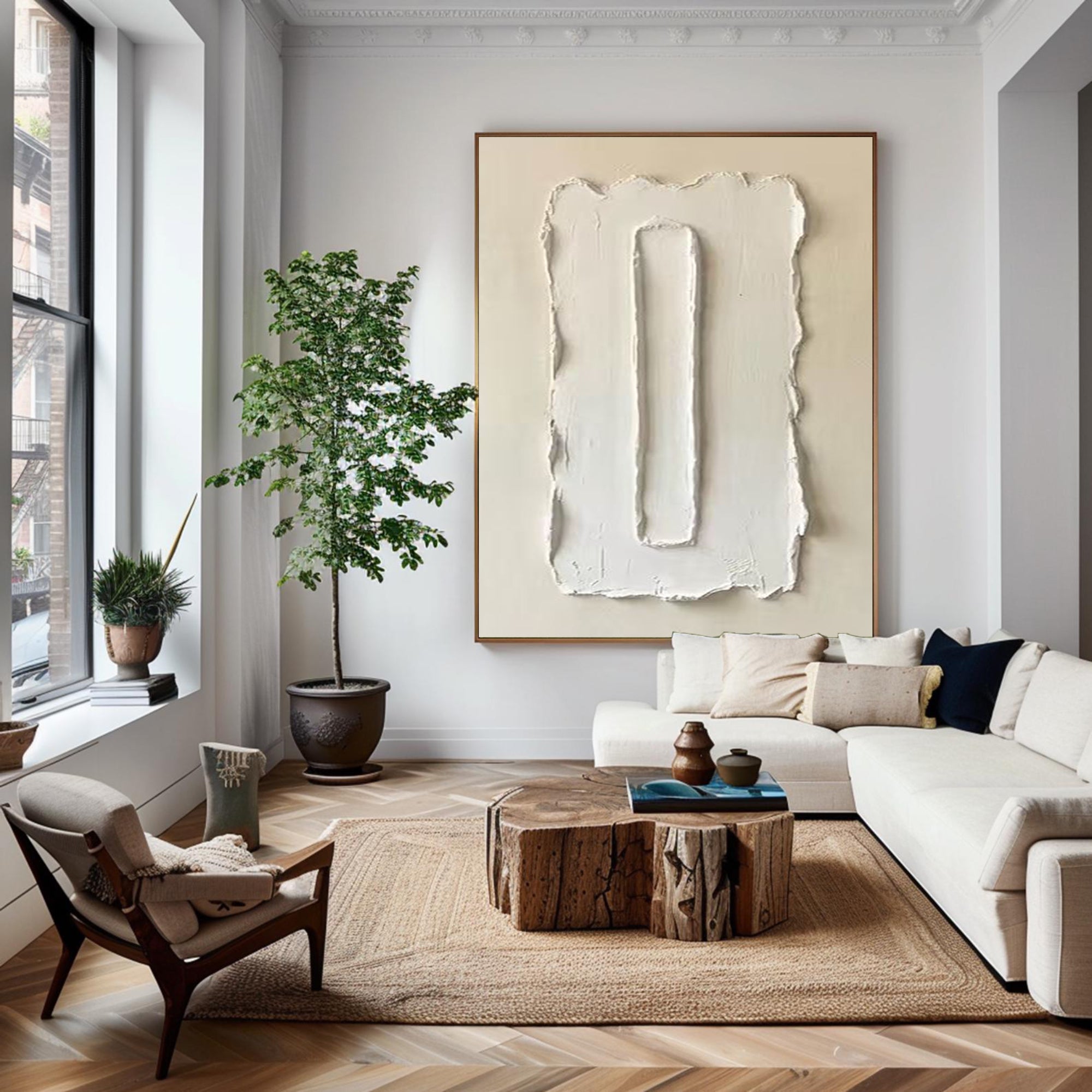 Large Handmade Oil Painting Featuring Organic Minimal Texture Art
