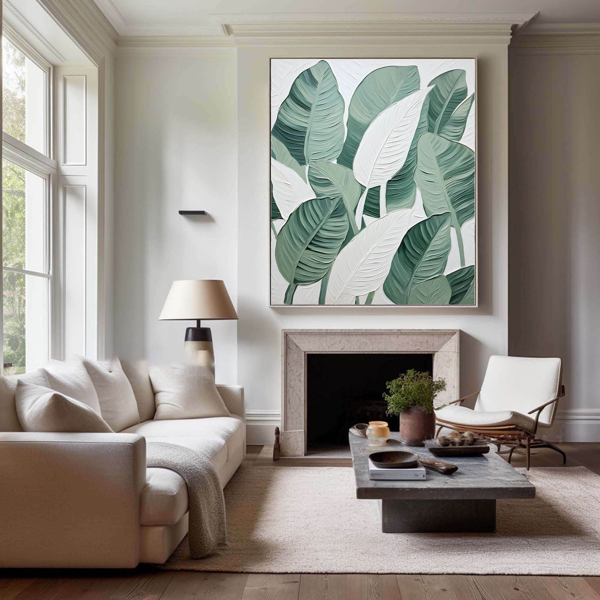 Leaf Symphony: Green and White Botanical Wall Art #BGM 049