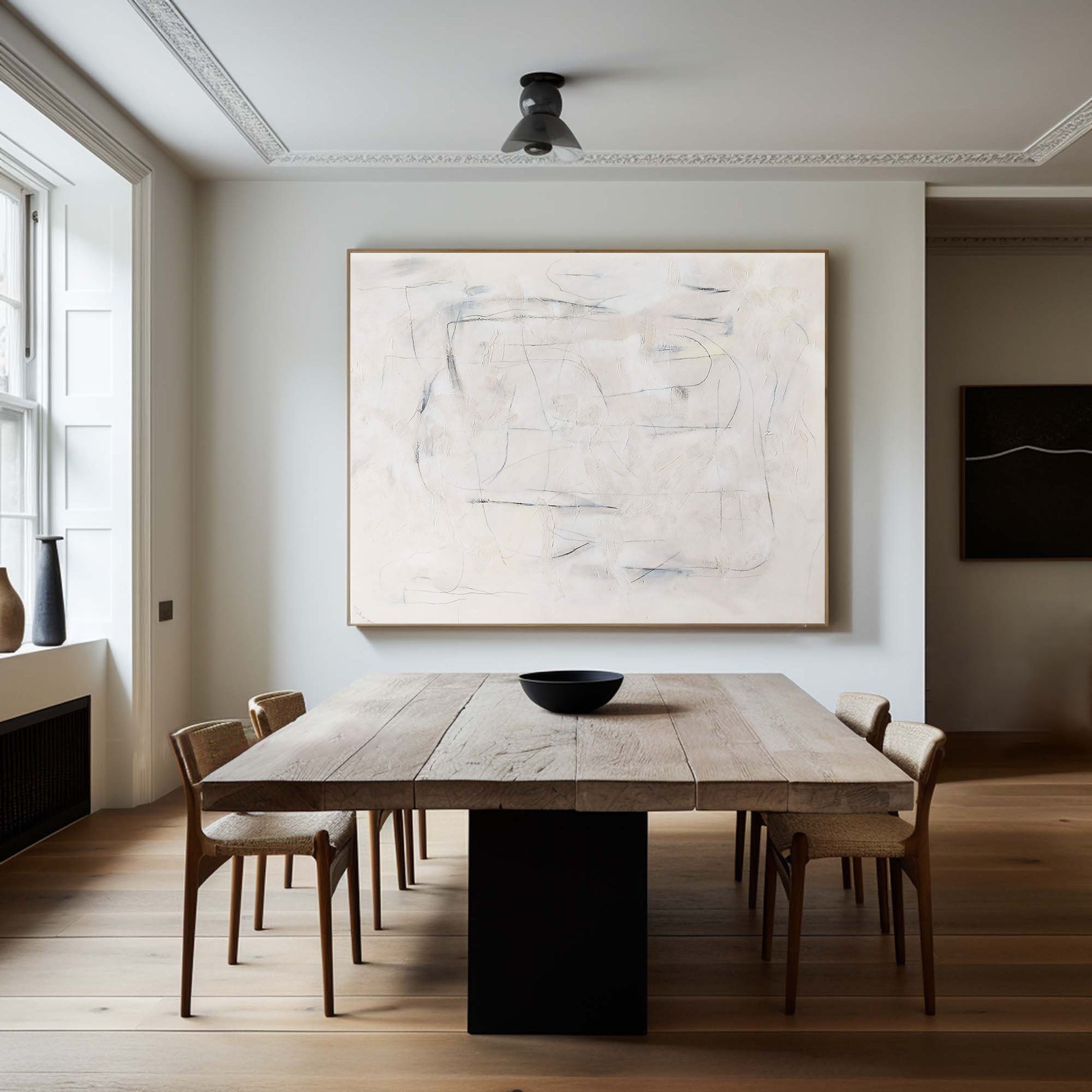 Delicate Line Abstraction on Beige, Minimalist Wall Art #BGA 118