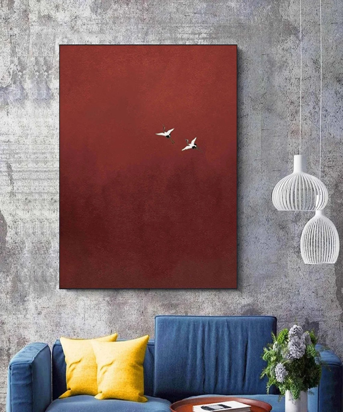 Modern Bird Art, Surrealist Crimson Sky, Unique Wall Decor #BGA 146