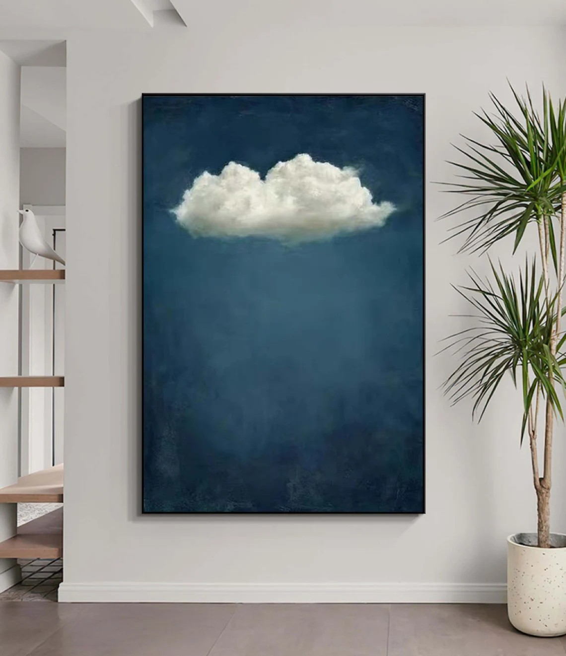 Minimalist Cloudscape Canvas, Deep Emerald Blue Wall Art #BGA 161